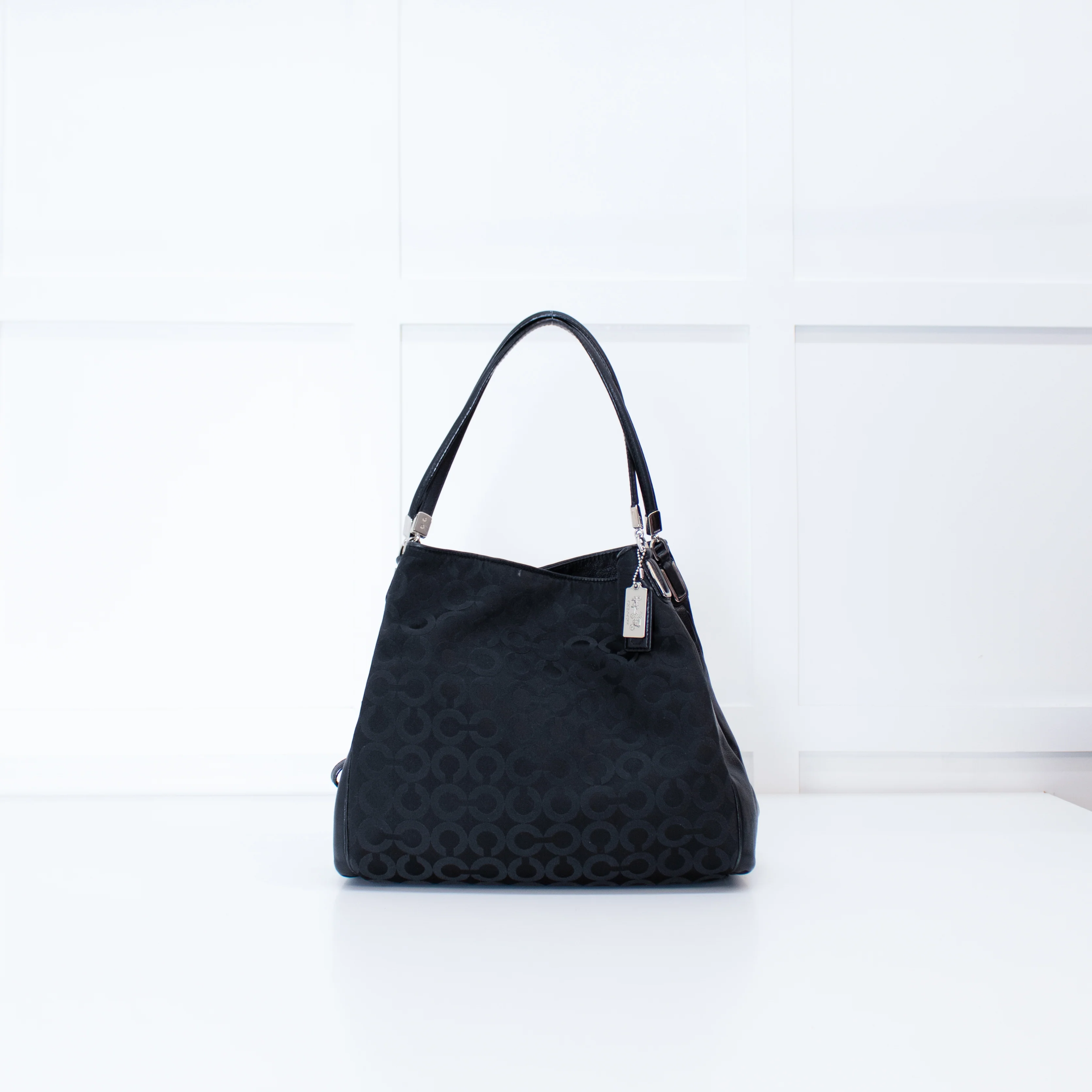 Coach Black Fabric Leather Trim Signature 25637 Shoulder Bag