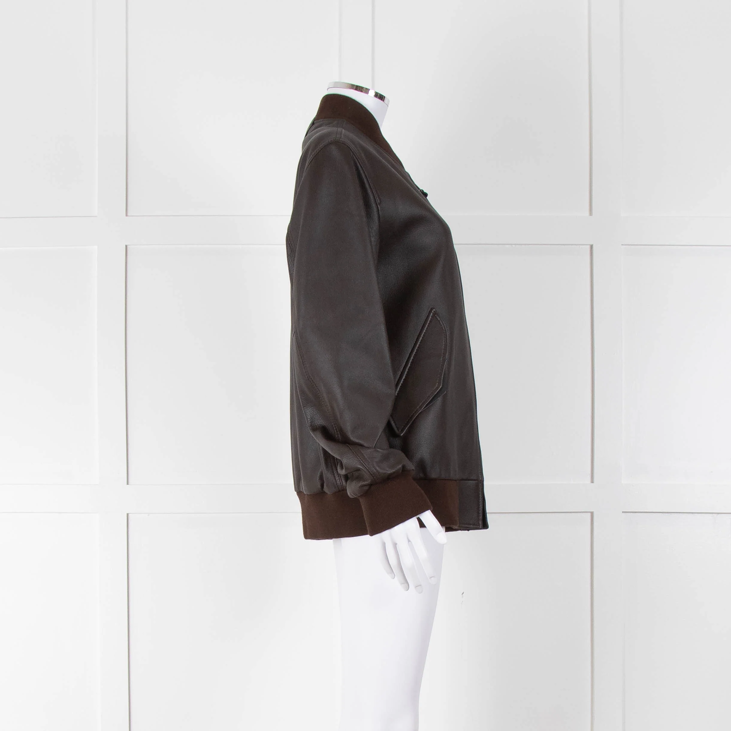 Coach Brown Leather Bomber Jacket - Image 3