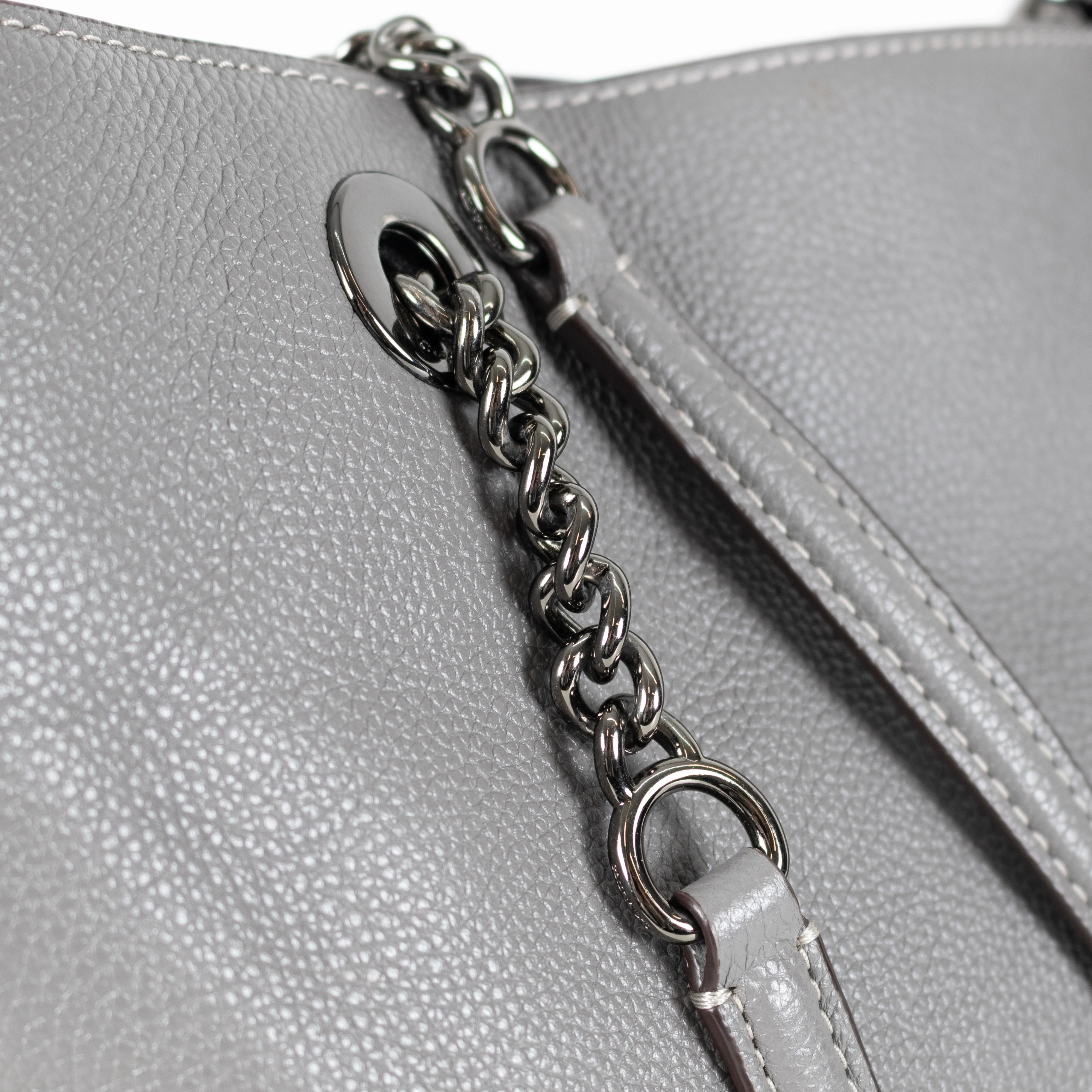 Coach Grey Pebbled Leather Turnlock Chain Tote - Image 14
