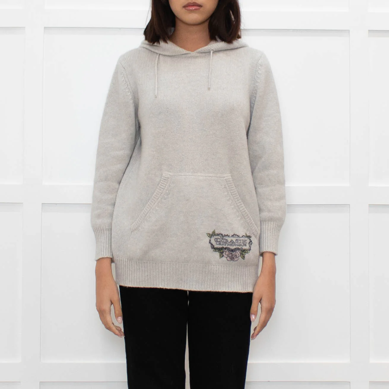 Coach Light Grey Cashmere Hooded Printed Sweater - Image 2