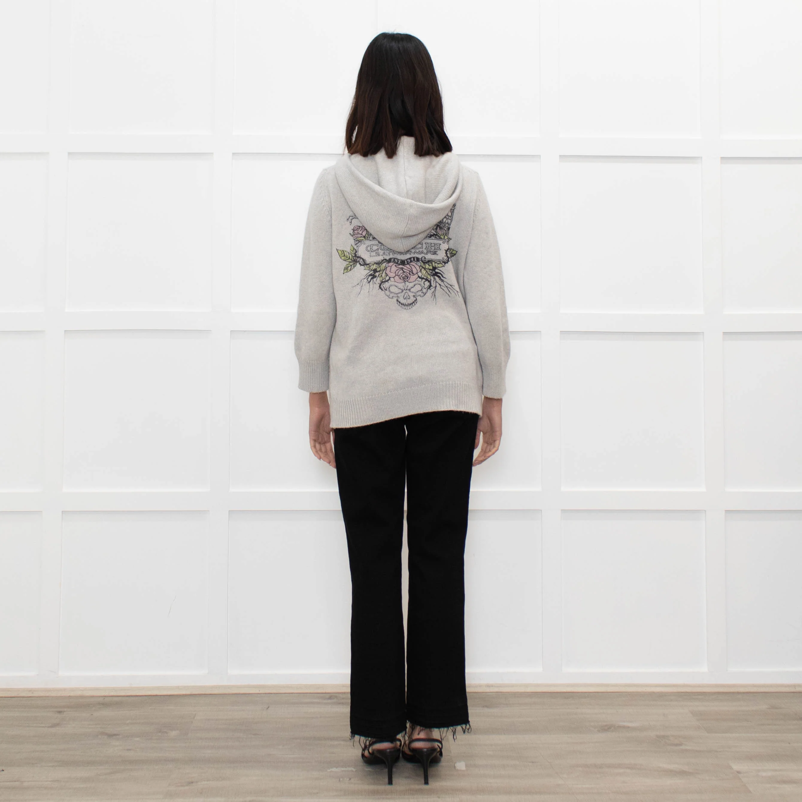 Coach Light Grey Cashmere Hooded Printed Sweater - Image 5
