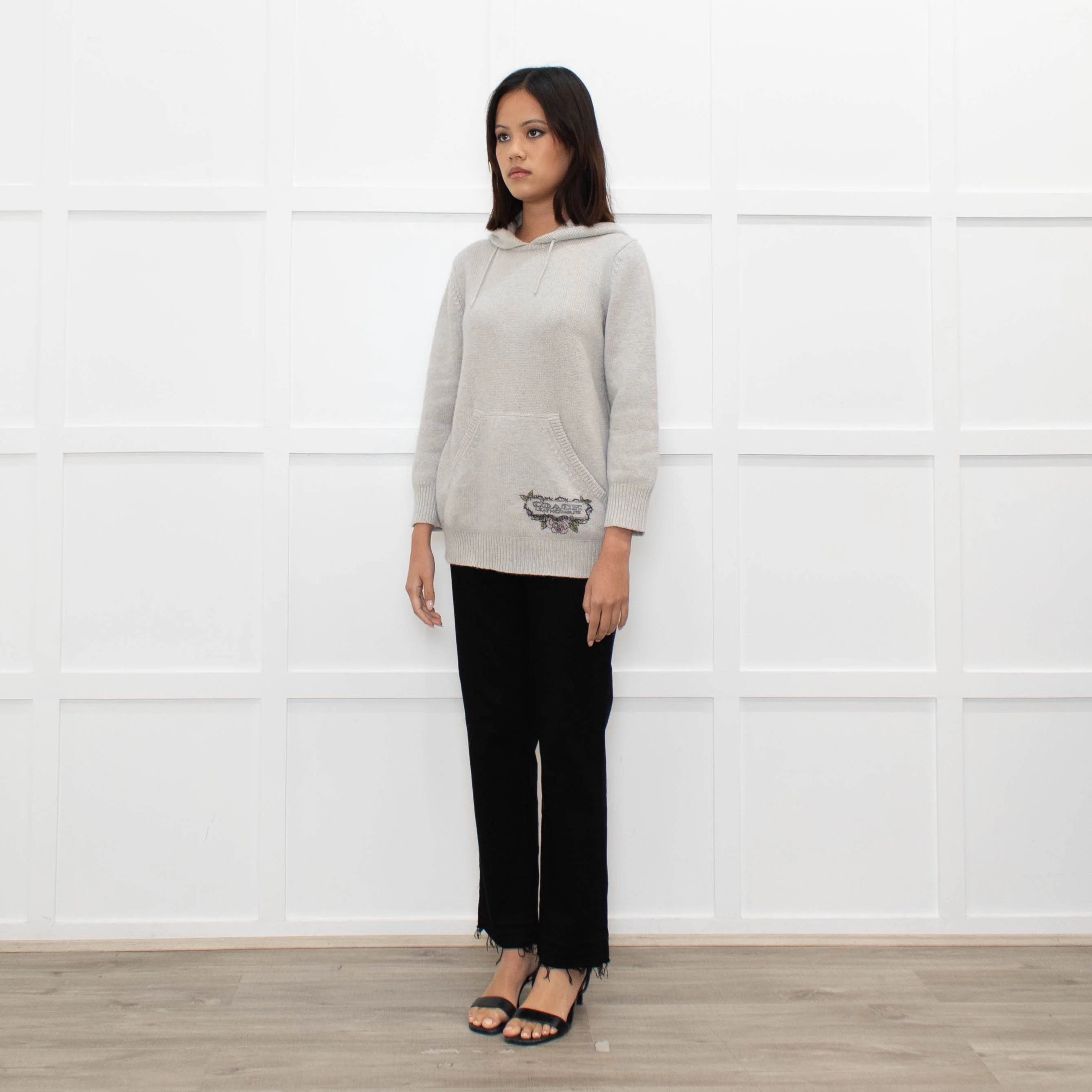 Coach Light Grey Cashmere Hooded Printed Sweater - Image 7