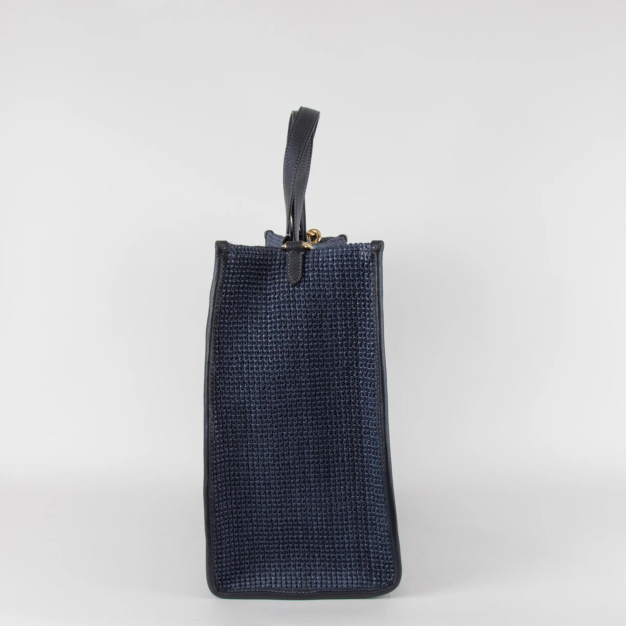Coach Navy Blue Stripe Straw Exterior Dempsey Tote 40 Bag - Image 4