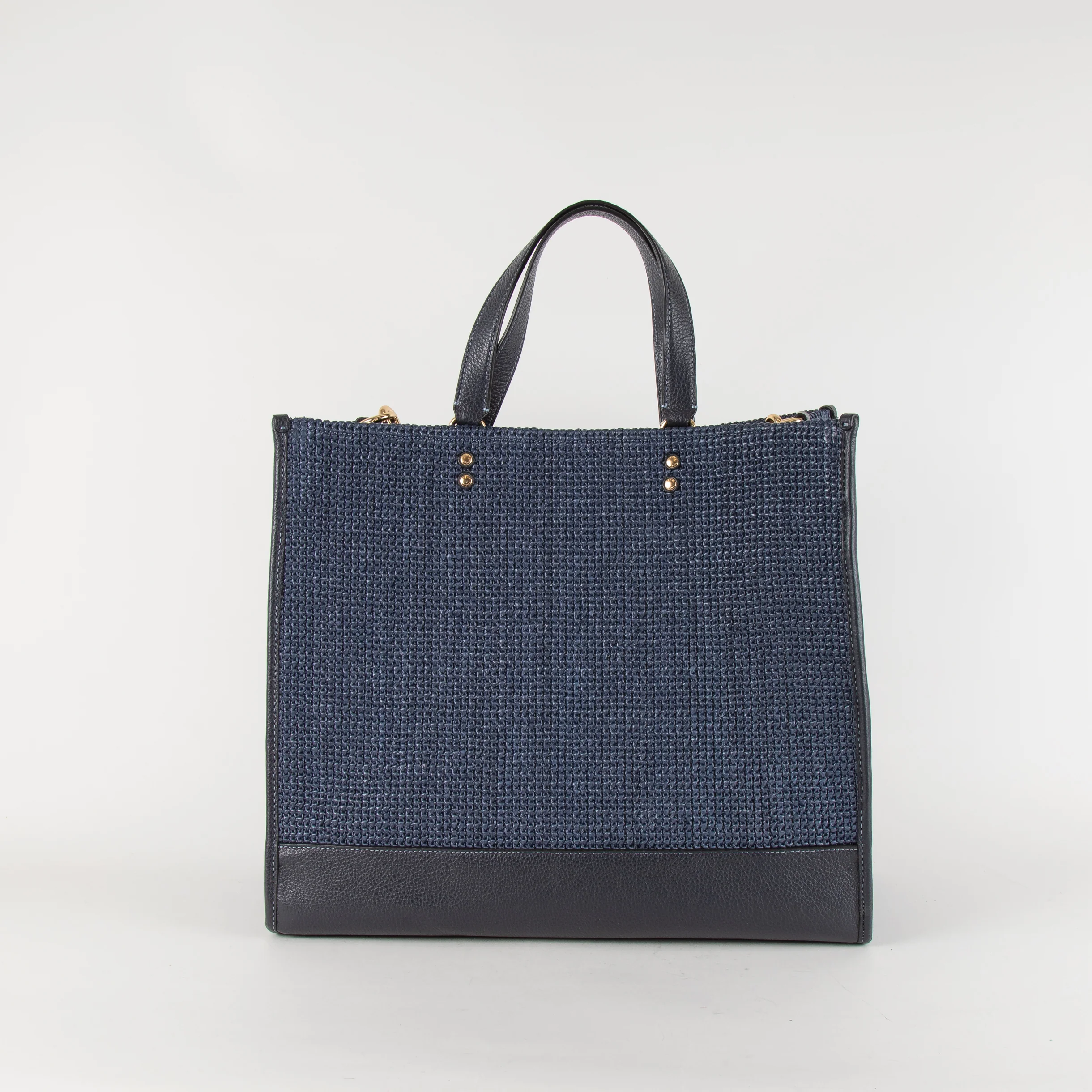 Coach Navy Blue Stripe Straw Exterior Dempsey Tote 40 Bag - Image 5