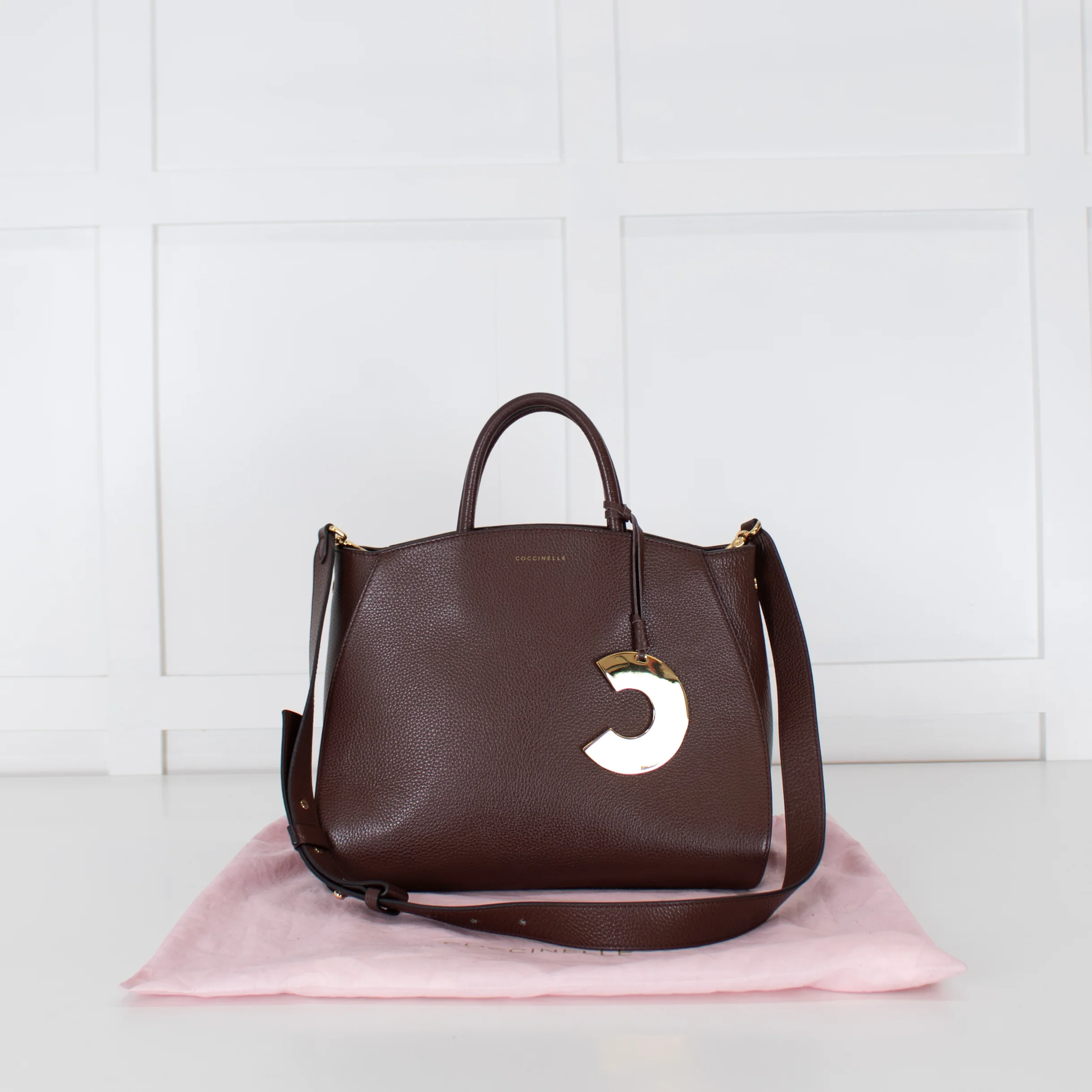 Cocinelle Brown Grained Leather Concrete Shoulder Bag - Image 7