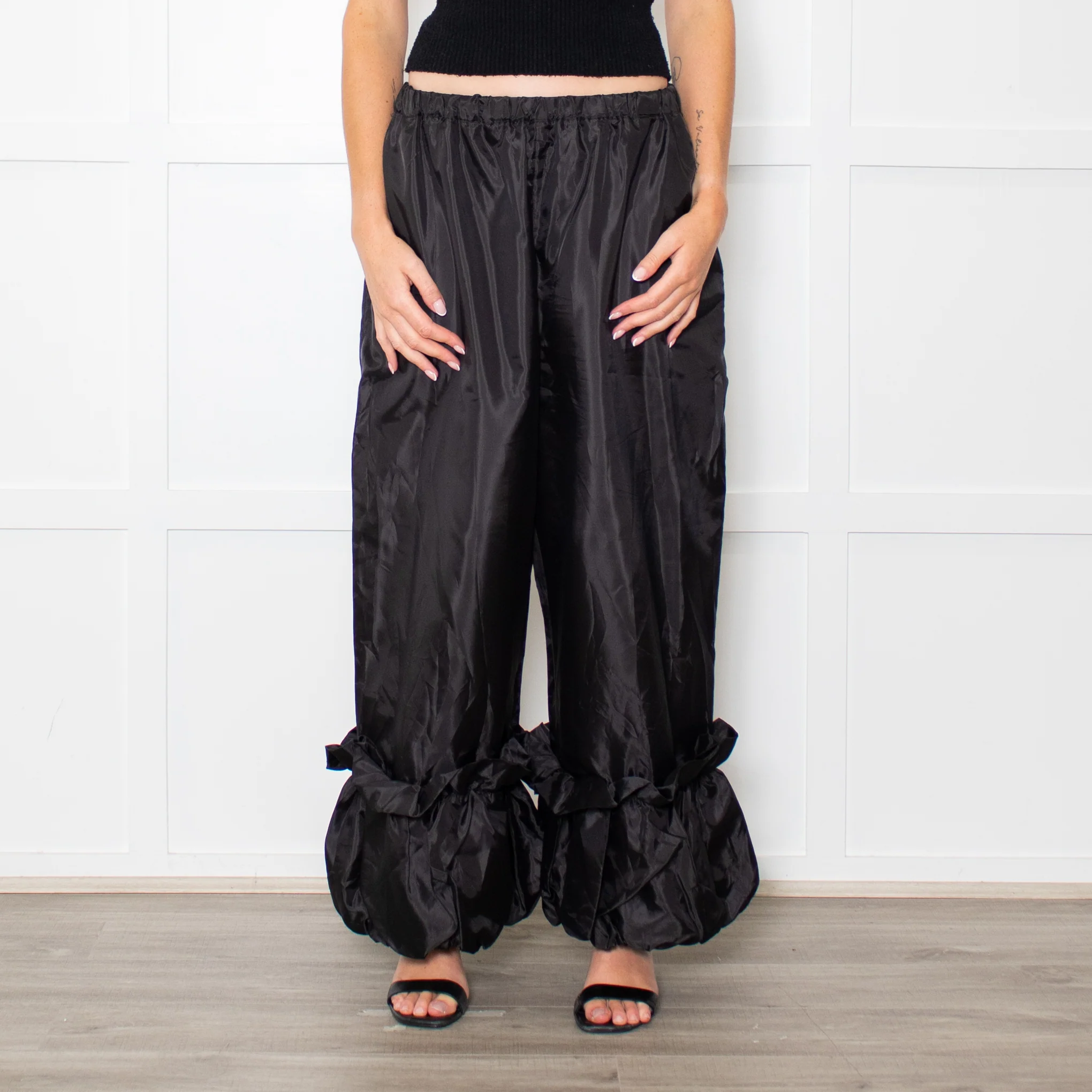 Comme Des Garcons Black Nylon Frill Hem Trousers - Image 2