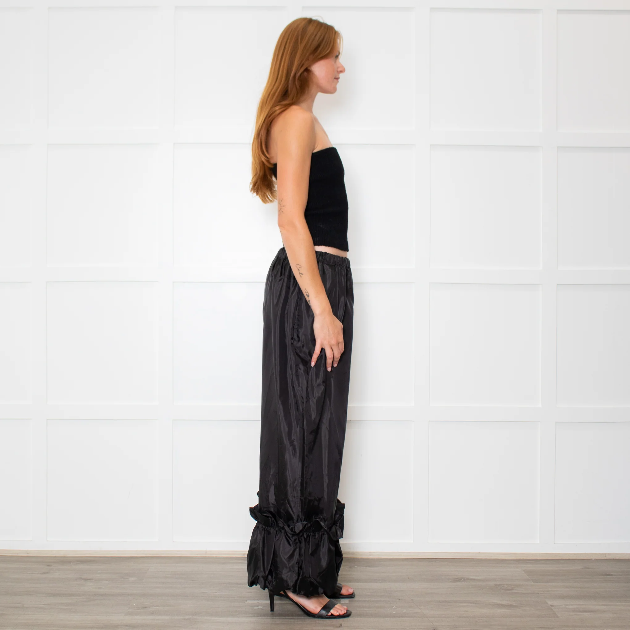 Comme Des Garcons Black Nylon Frill Hem Trousers - Image 6