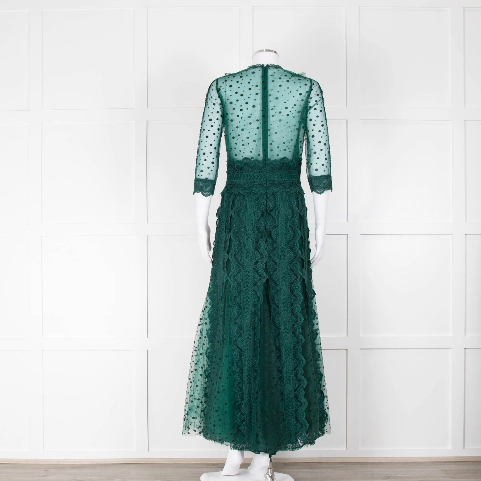 Costarellos Green Lace 3/4 Sleeve Evening Dress - Image 3