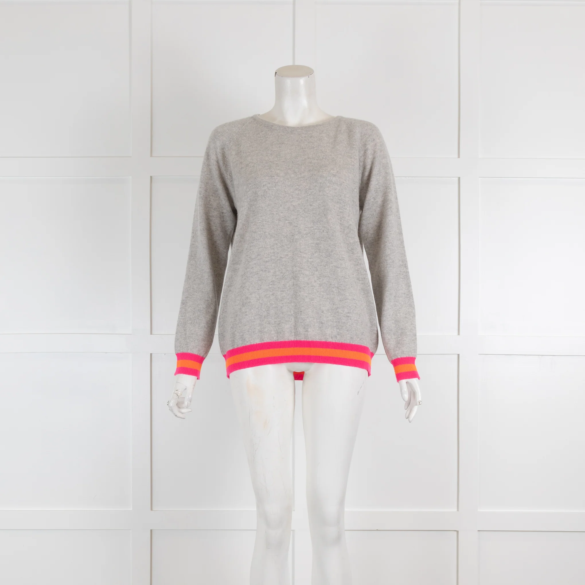 Cove Light Grey Cashmere Jumper with Pink & Orange Cuff Details
