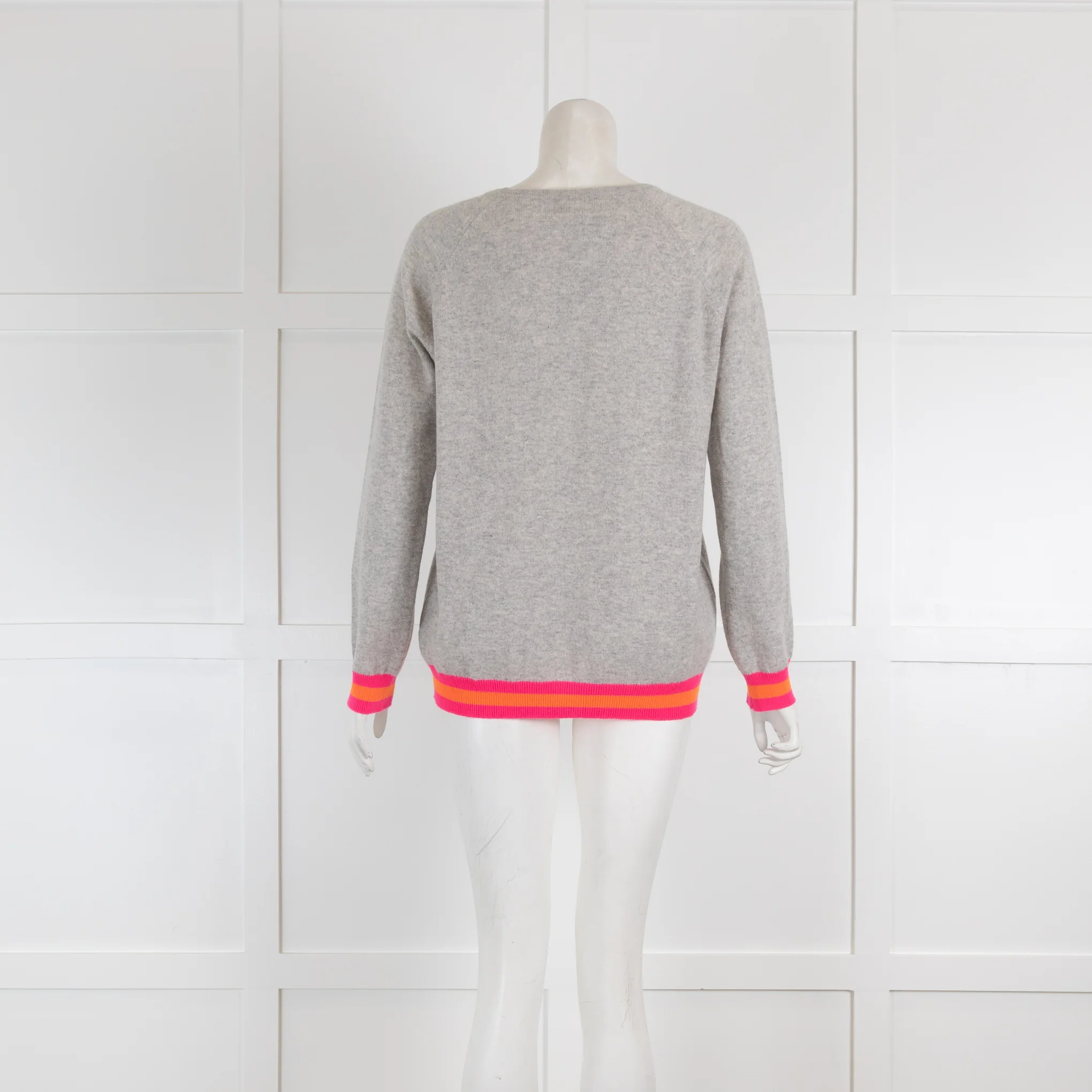 Cove Light Grey Cashmere Jumper with Pink & Orange Cuff Details - Image 2