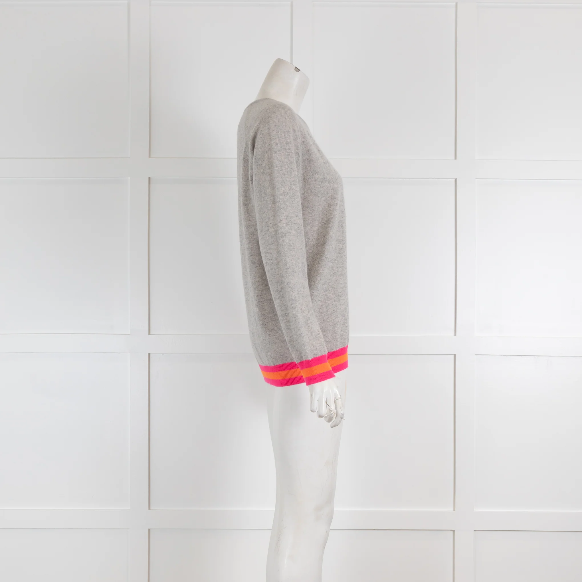 Cove Light Grey Cashmere Jumper with Pink & Orange Cuff Details - Image 3