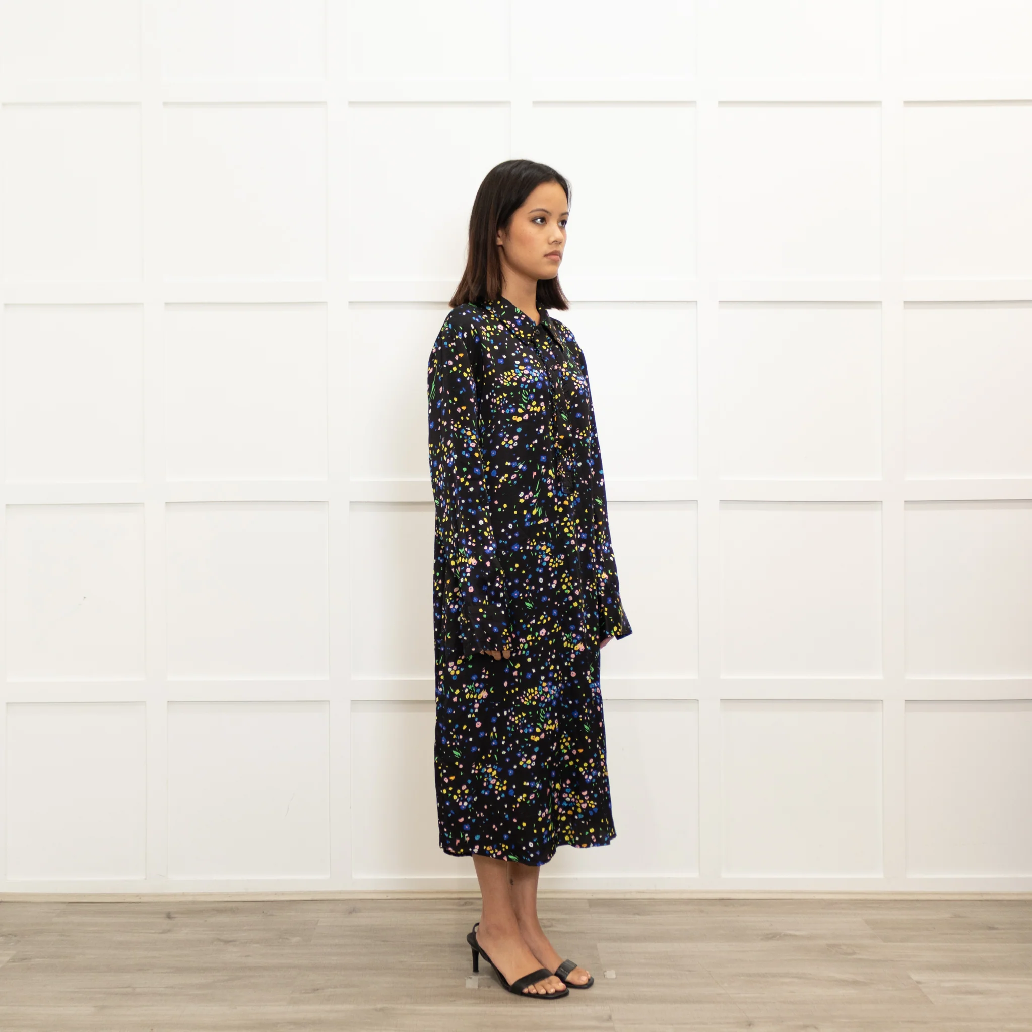 Custommade Black Yellow Blue Ditzy Floral Print Dress - Image 3