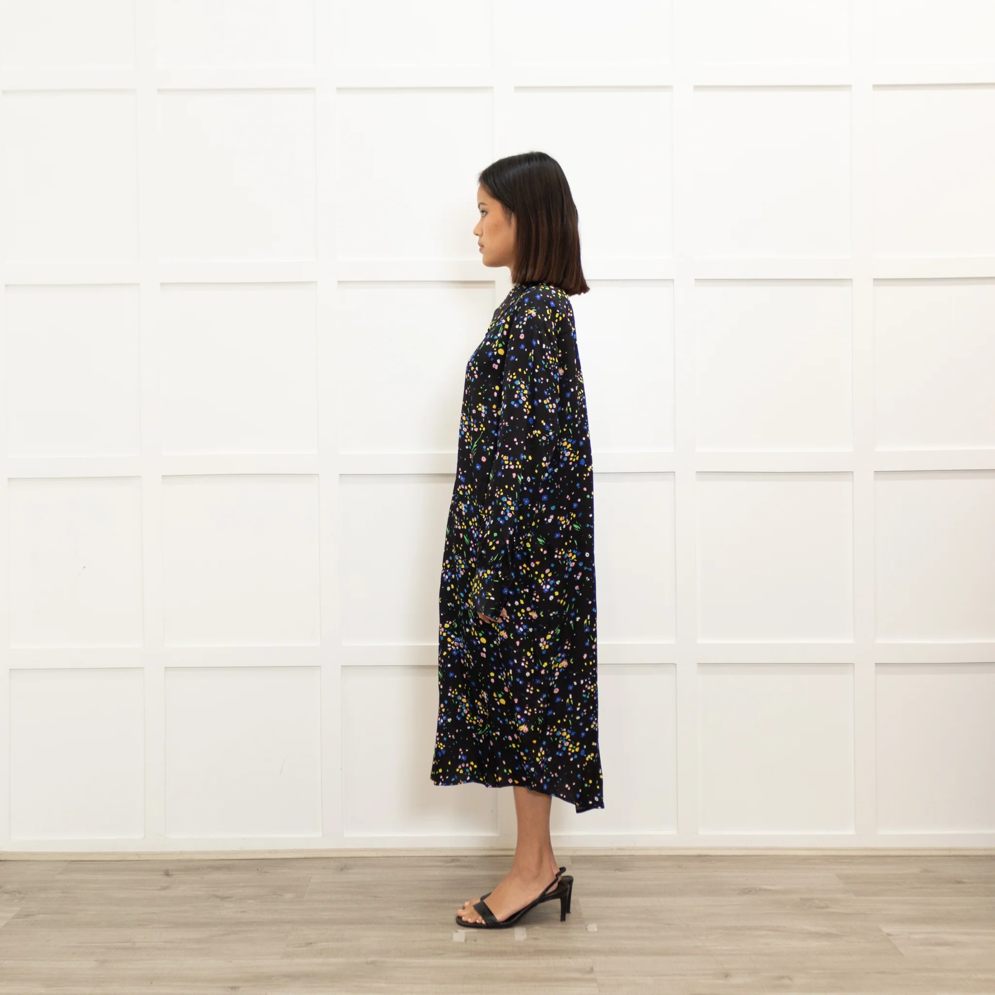 Custommade Black Yellow Blue Ditzy Floral Print Dress - Image 6