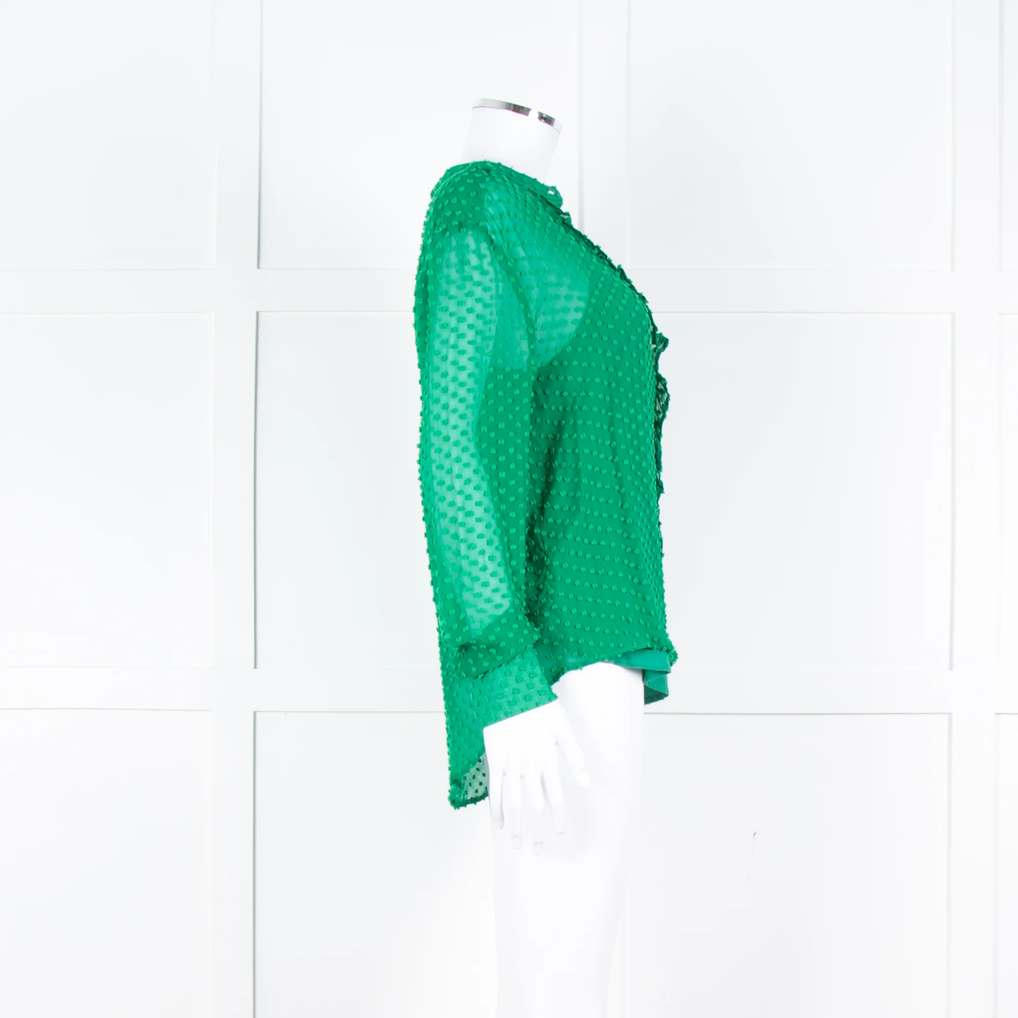 Custommade Green On Green Pattern Front Open Silk Top - Image 7
