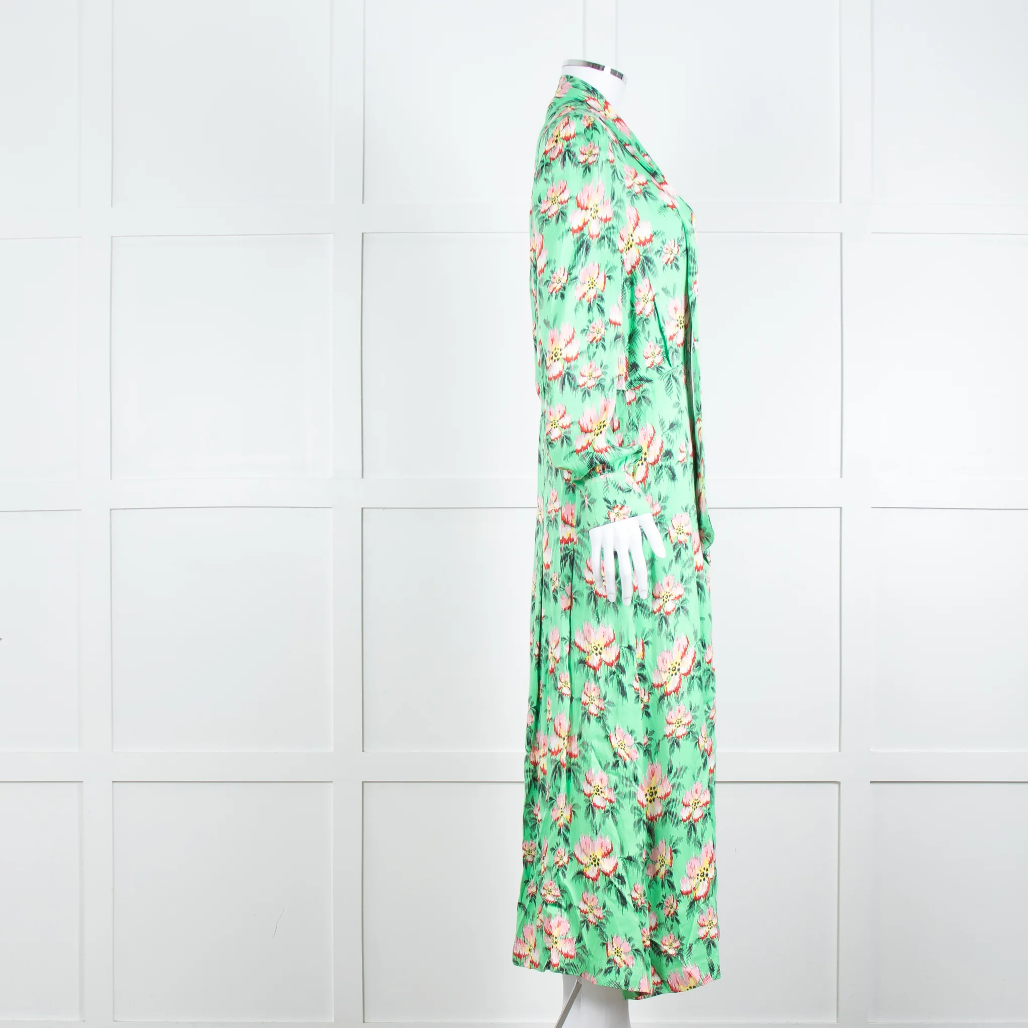Custommade Green Pink Floral Neck Tie Midi Dress - Image 3