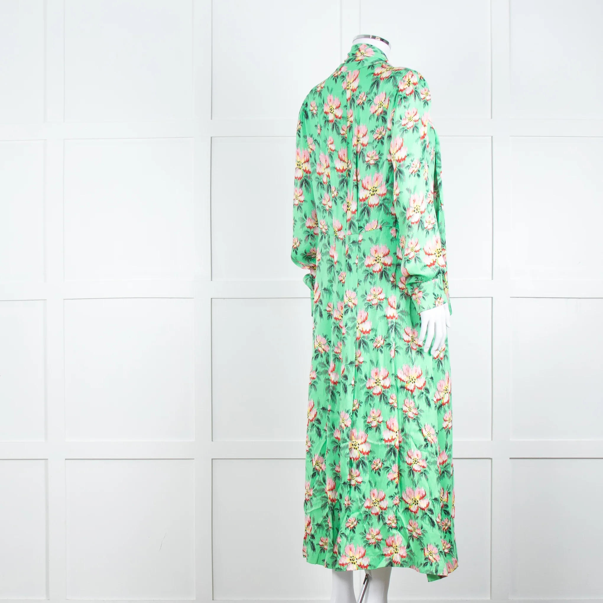 Custommade Green Pink Floral Neck Tie Midi Dress - Image 4