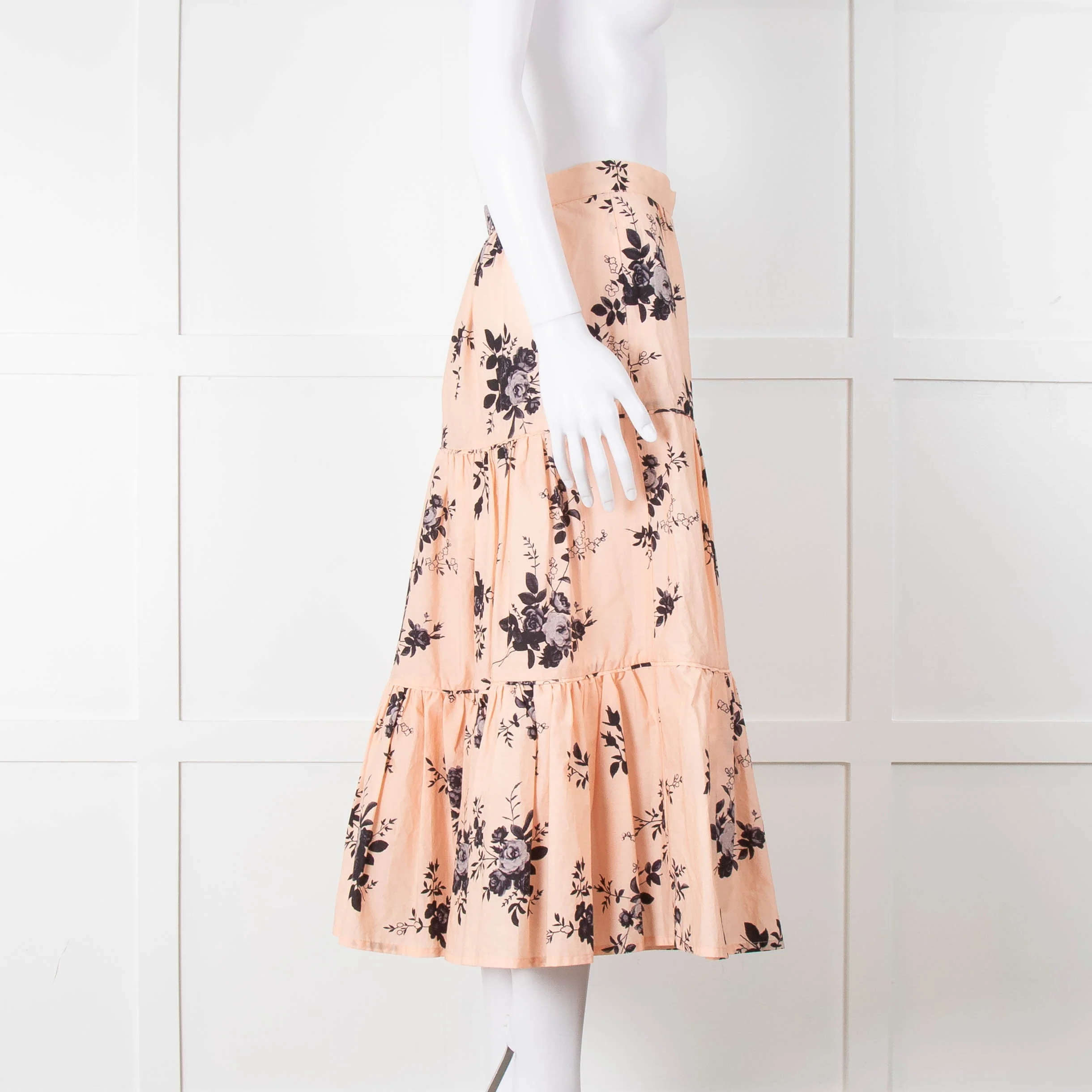 Custommade Peach Black Flowers Cotton Tiered Skirt - Image 3