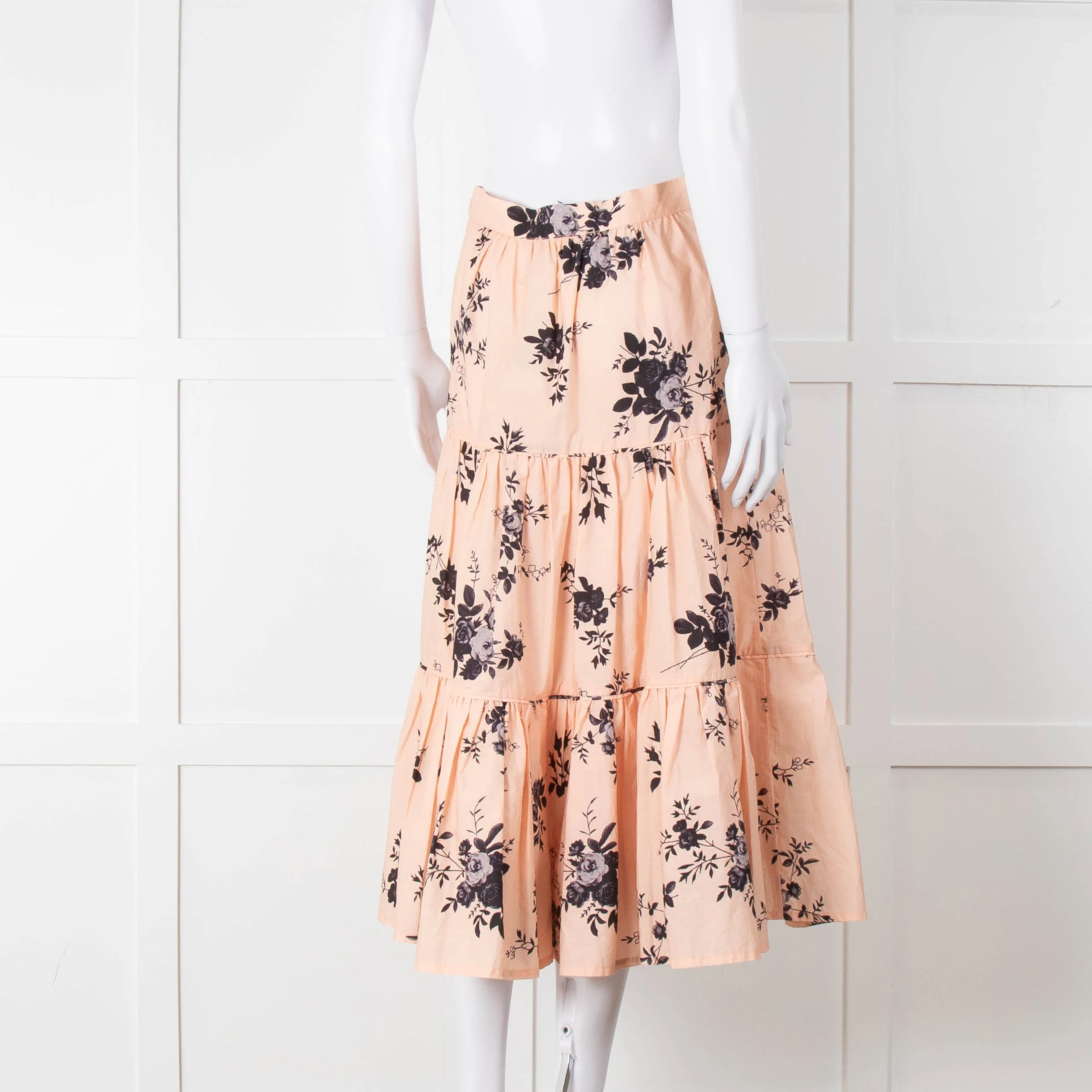 Custommade Peach Black Flowers Cotton Tiered Skirt - Image 4