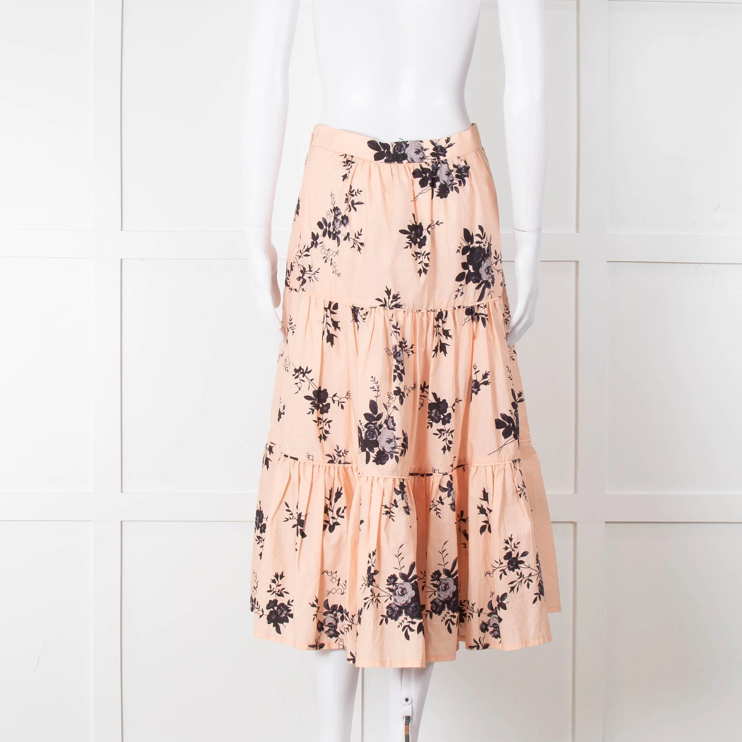 Custommade Peach Black Flowers Cotton Tiered Skirt - Image 5