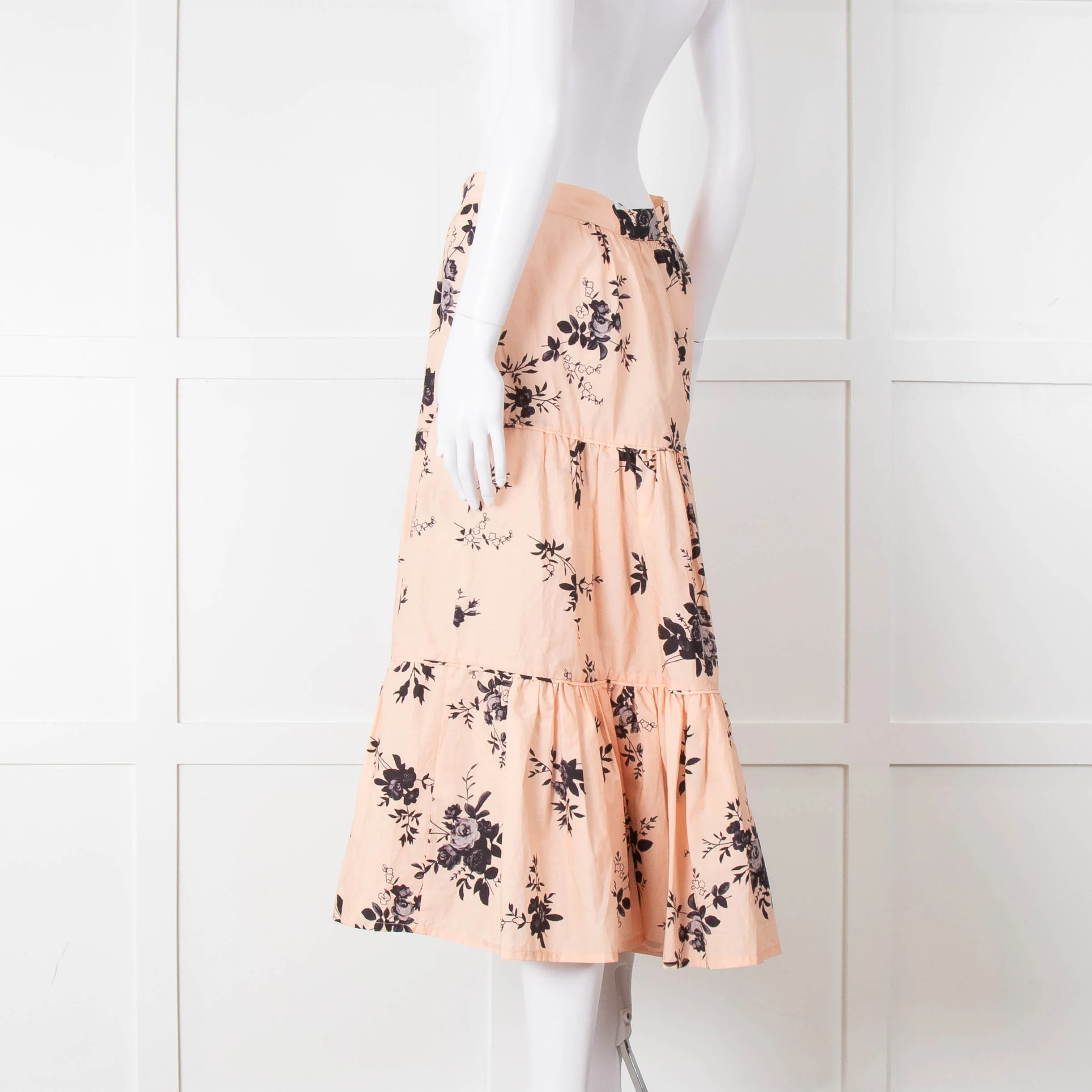 Custommade Peach Black Flowers Cotton Tiered Skirt - Image 6