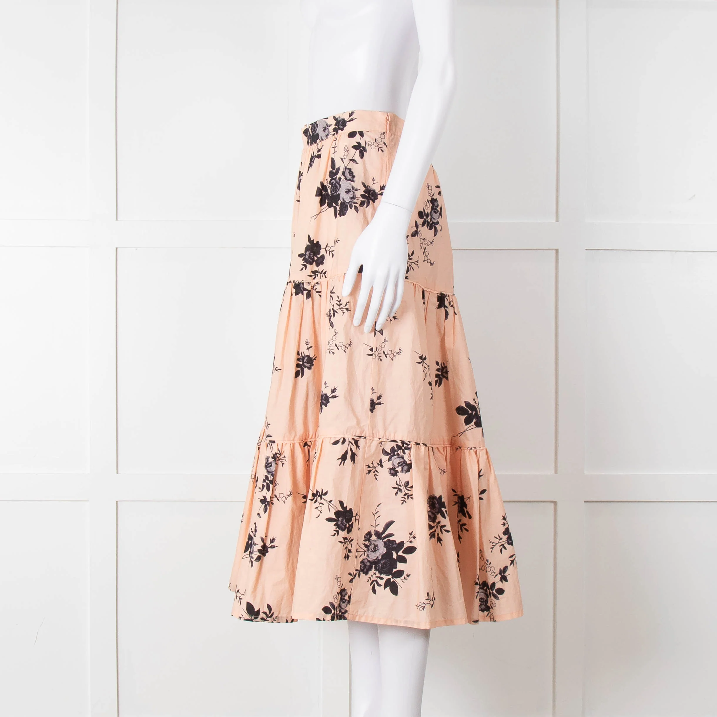 Custommade Peach Black Flowers Cotton Tiered Skirt - Image 7