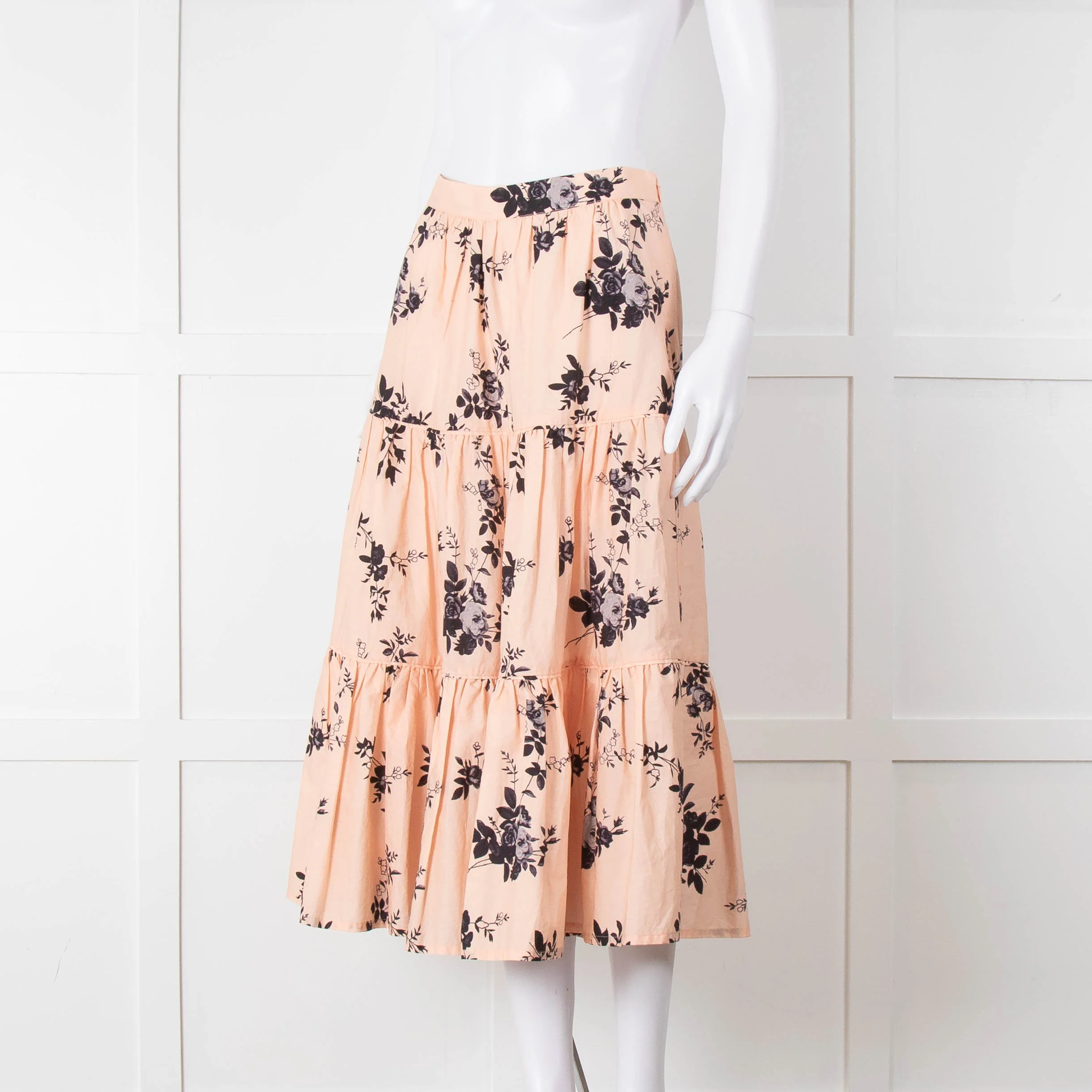 Custommade Peach Black Flowers Cotton Tiered Skirt - Image 8