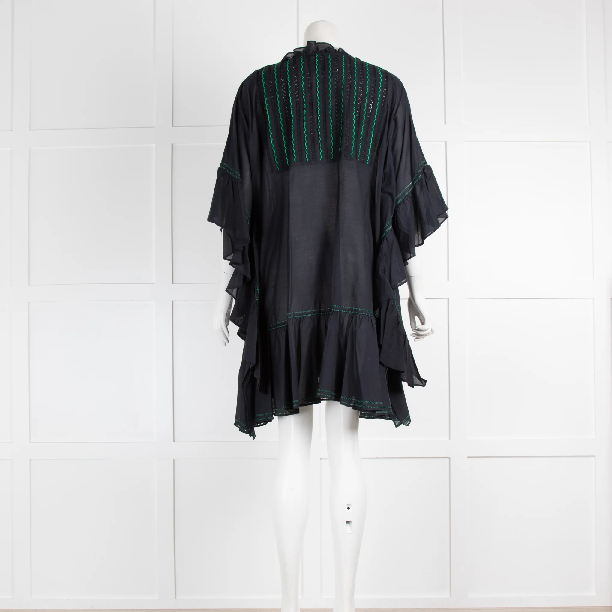 Cynthia Rowley Blue Cotton Dress Green Scallop Detail - Image 3