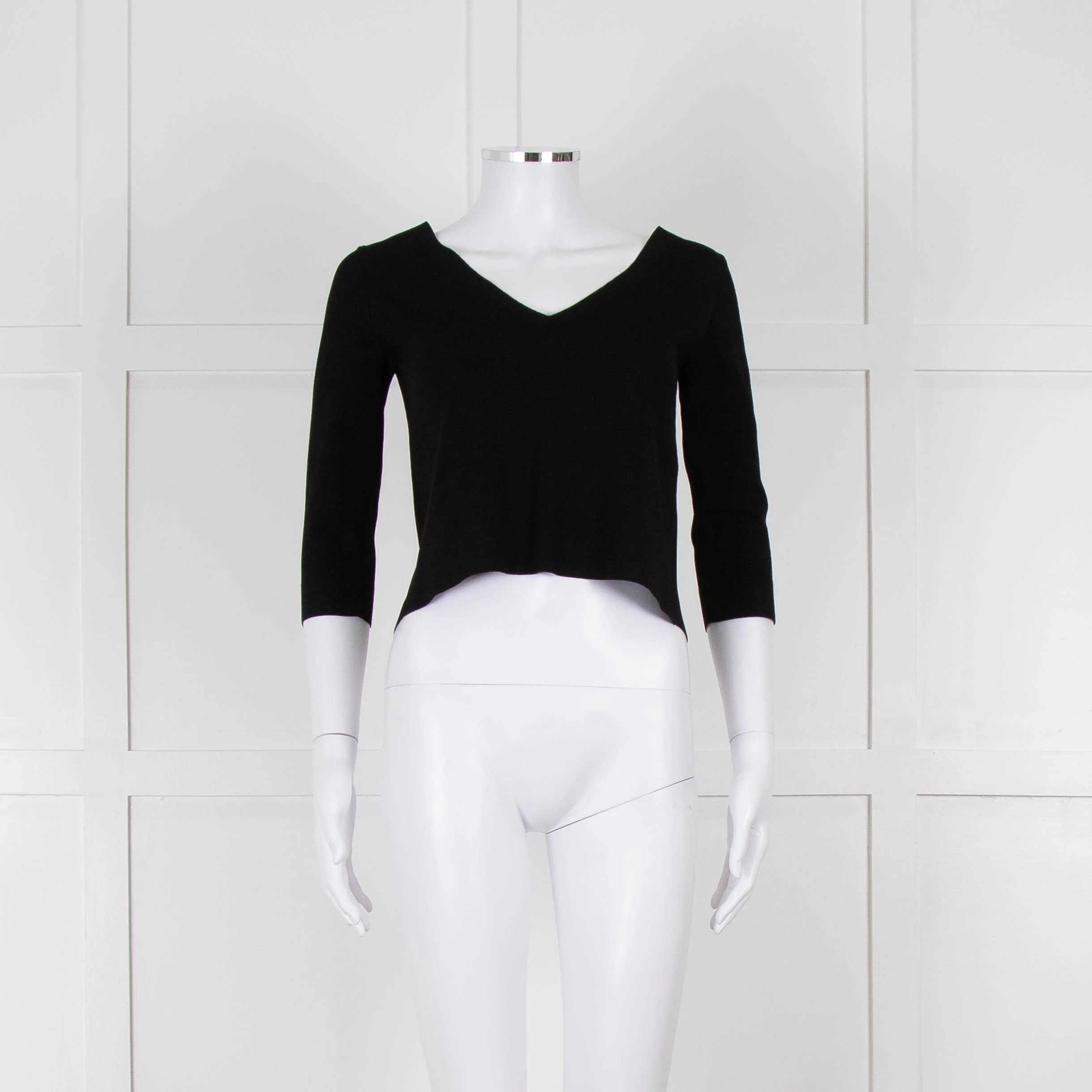 D. Exterior Black Crepe V Neck Top with Eyelet detail