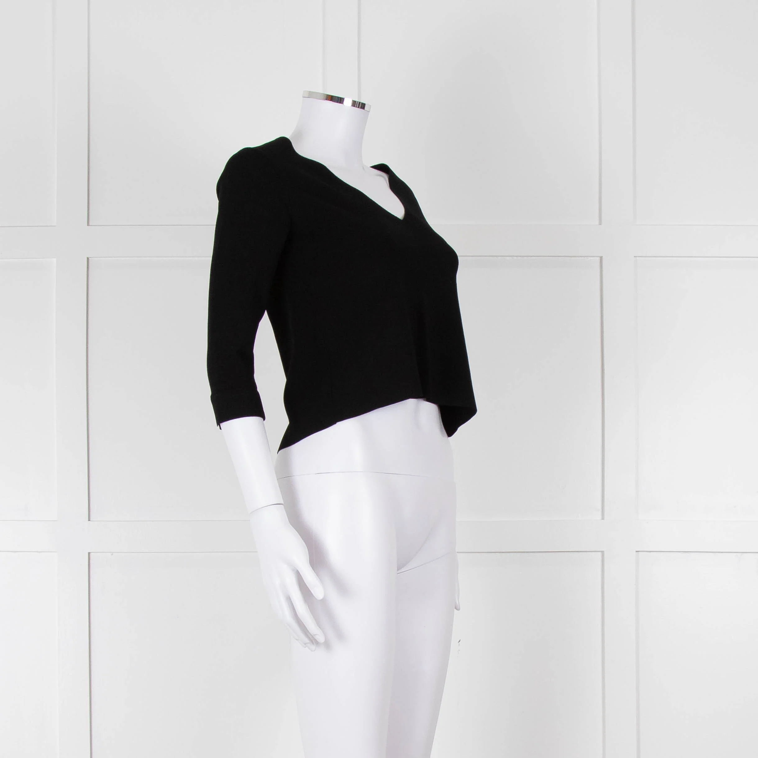 D. Exterior Black Crepe V Neck Top with Eyelet detail - Image 2