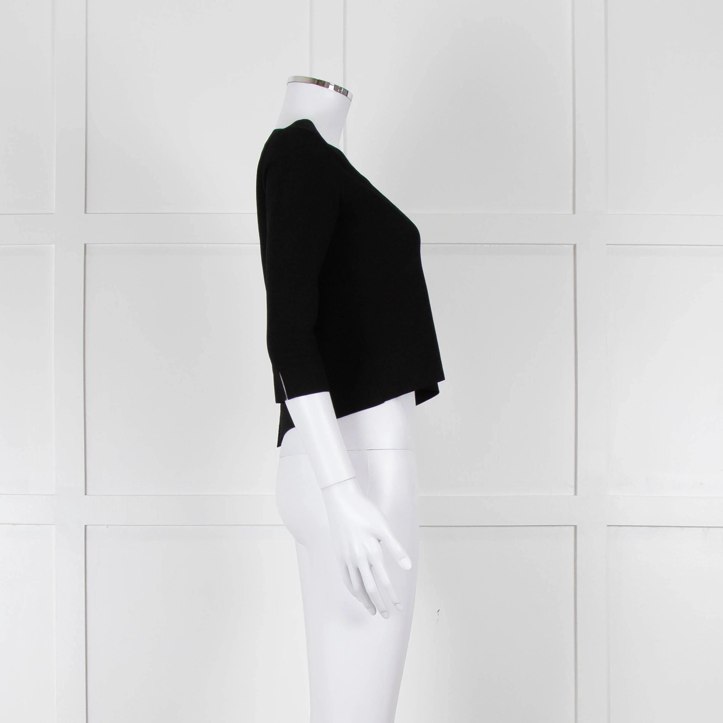 D. Exterior Black Crepe V Neck Top with Eyelet detail - Image 3