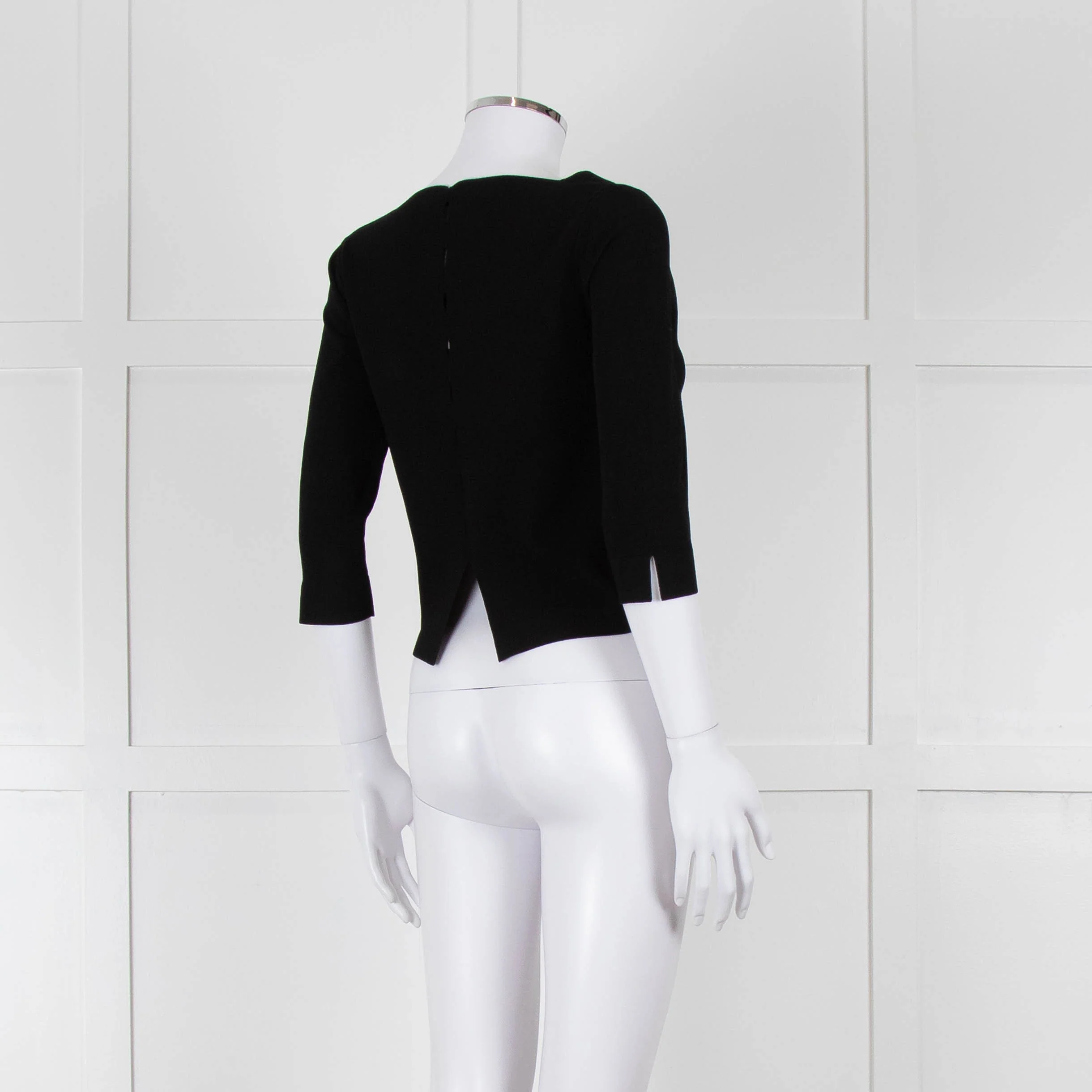 D. Exterior Black Crepe V Neck Top with Eyelet detail - Image 4