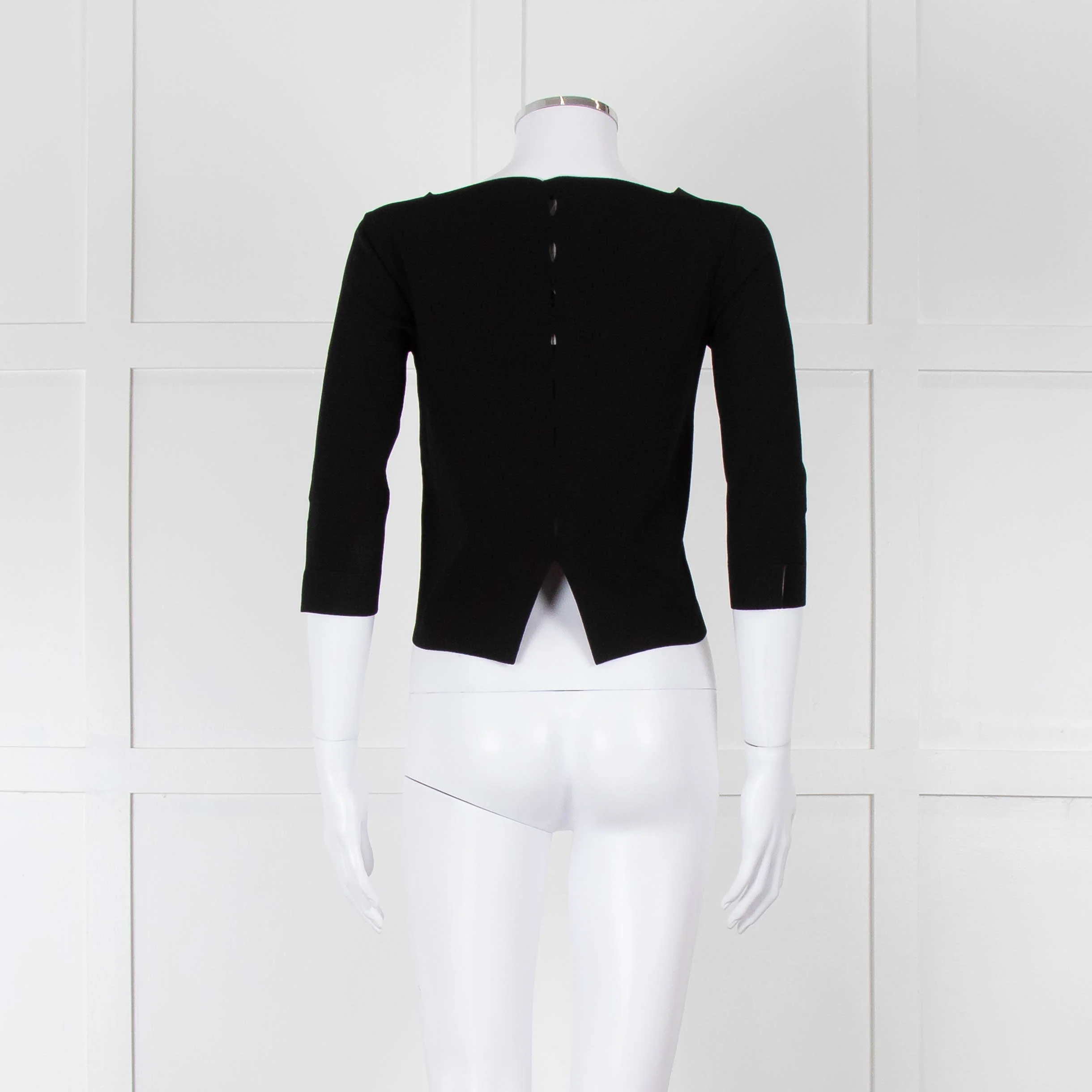D. Exterior Black Crepe V Neck Top with Eyelet detail - Image 5
