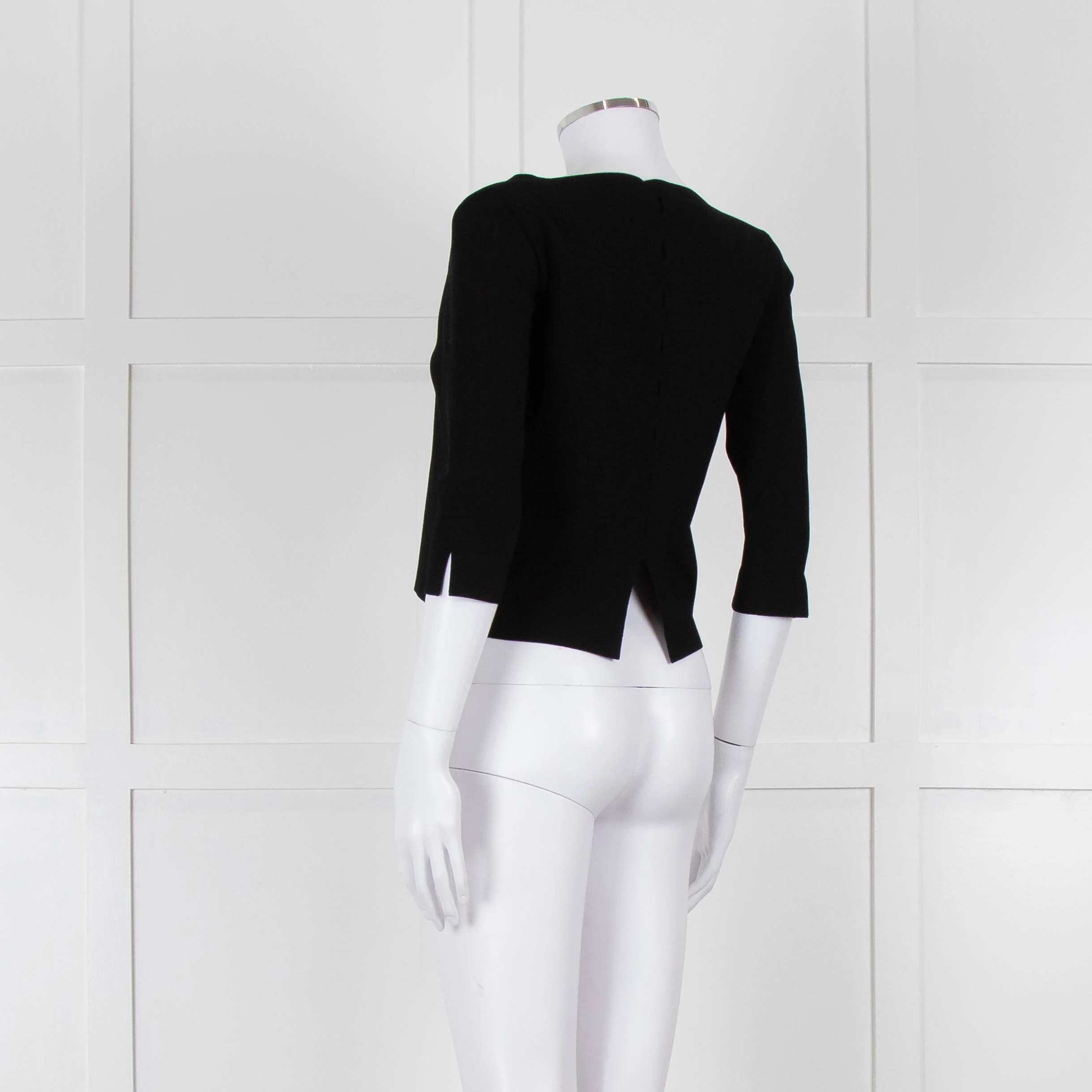 D. Exterior Black Crepe V Neck Top with Eyelet detail - Image 6