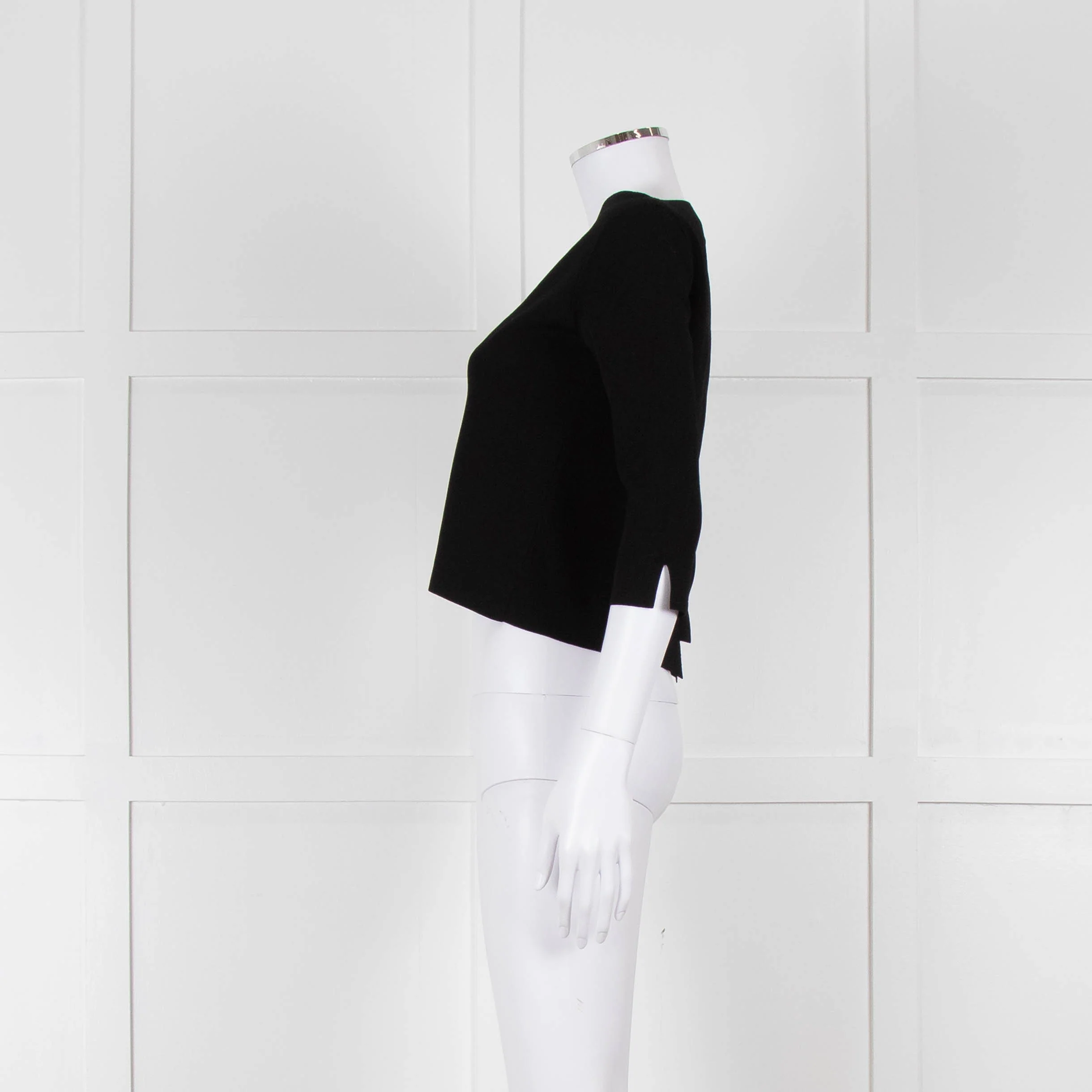 D. Exterior Black Crepe V Neck Top with Eyelet detail - Image 7