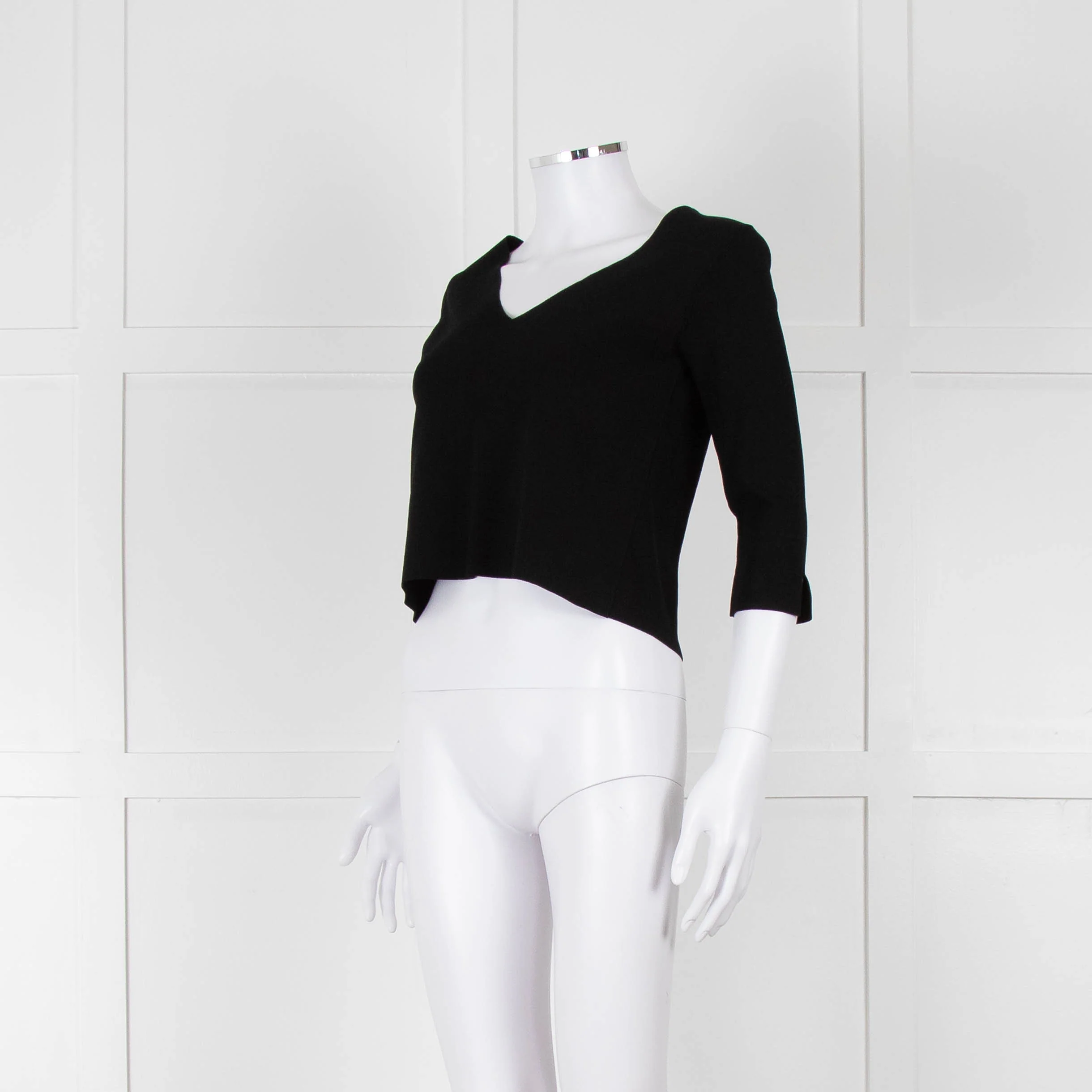 D. Exterior Black Crepe V Neck Top with Eyelet detail - Image 8
