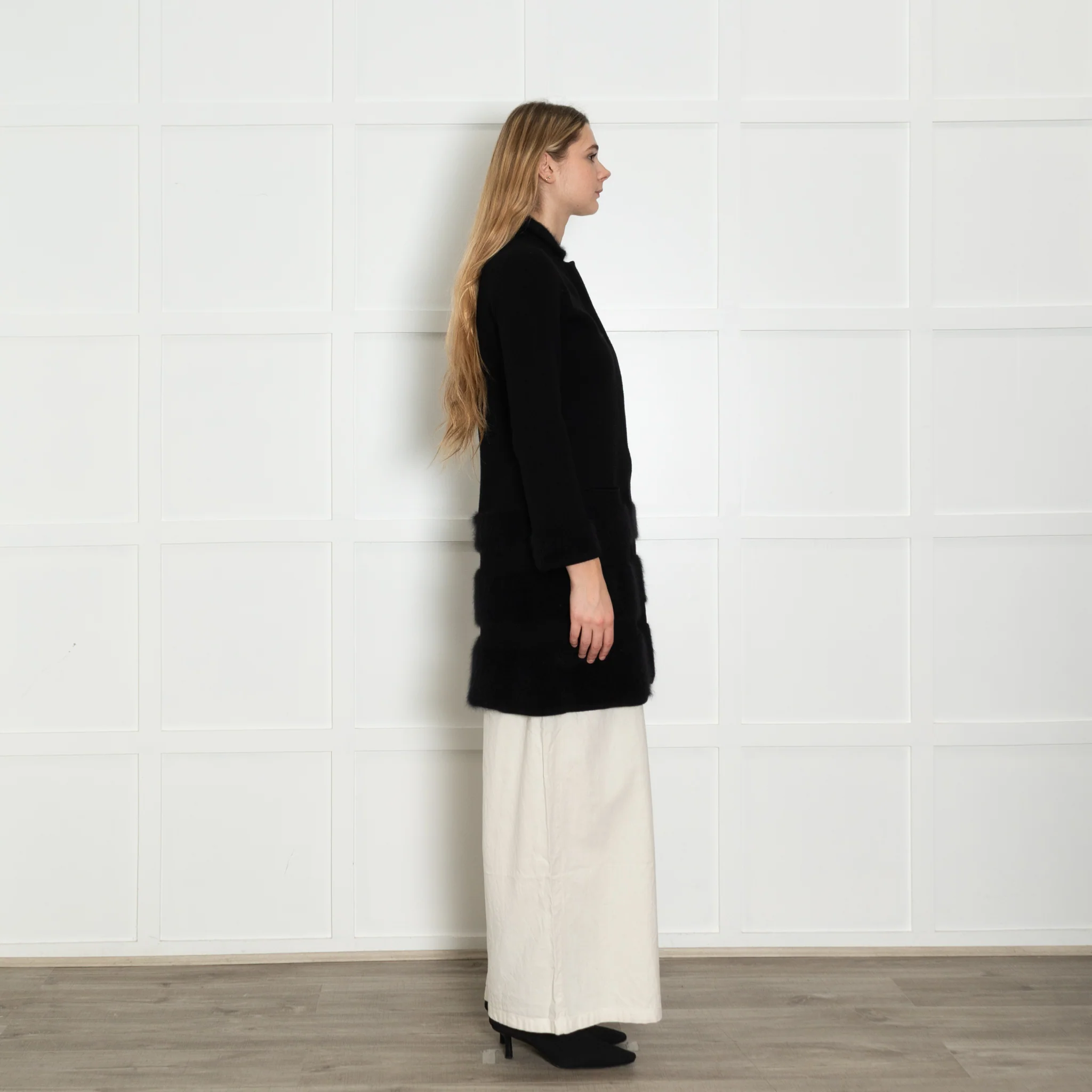 D Exterior Black Knit Angora Blend Coat - Image 6