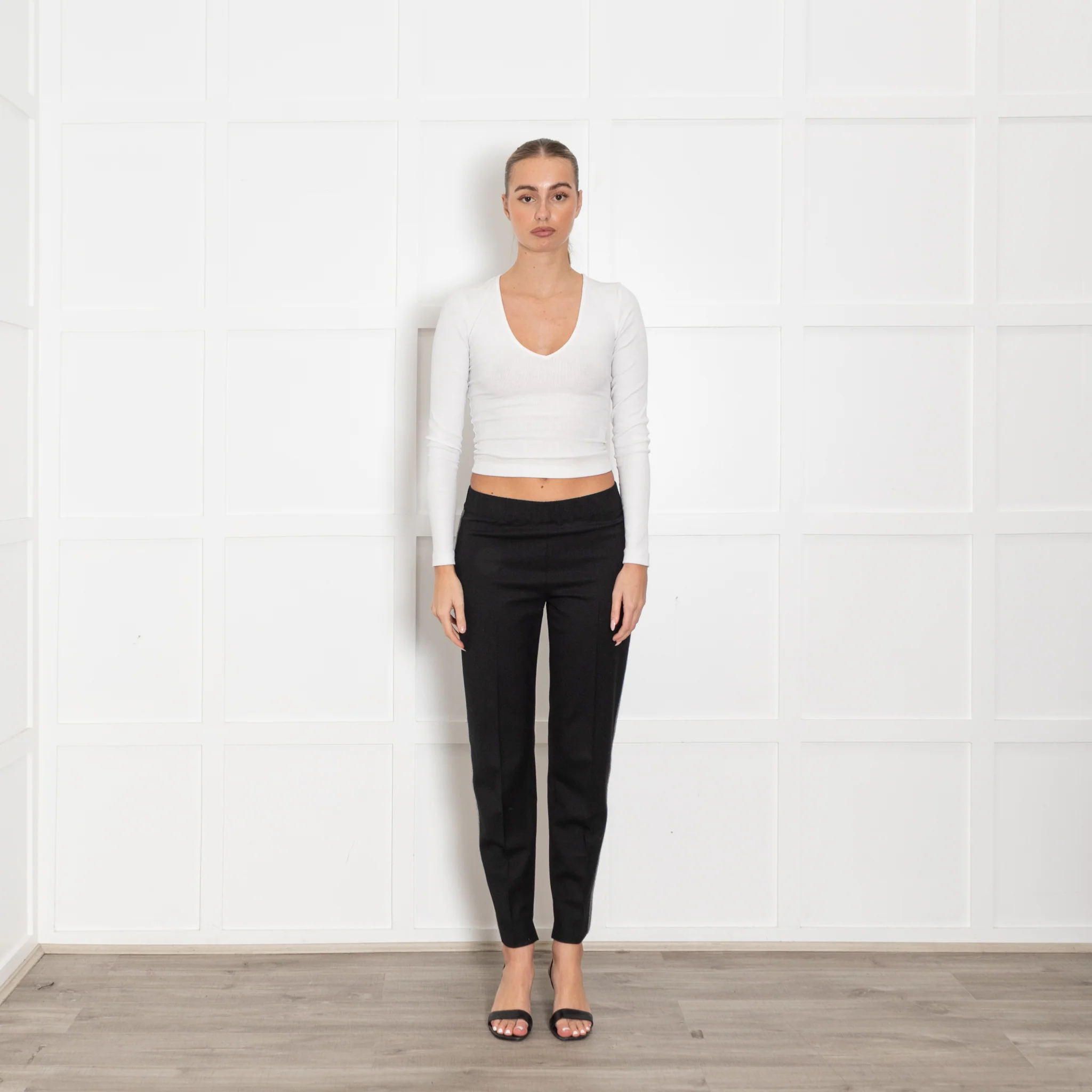 D Exterior Black Wool Mix Trousers With Grey and Beaded Side Panels