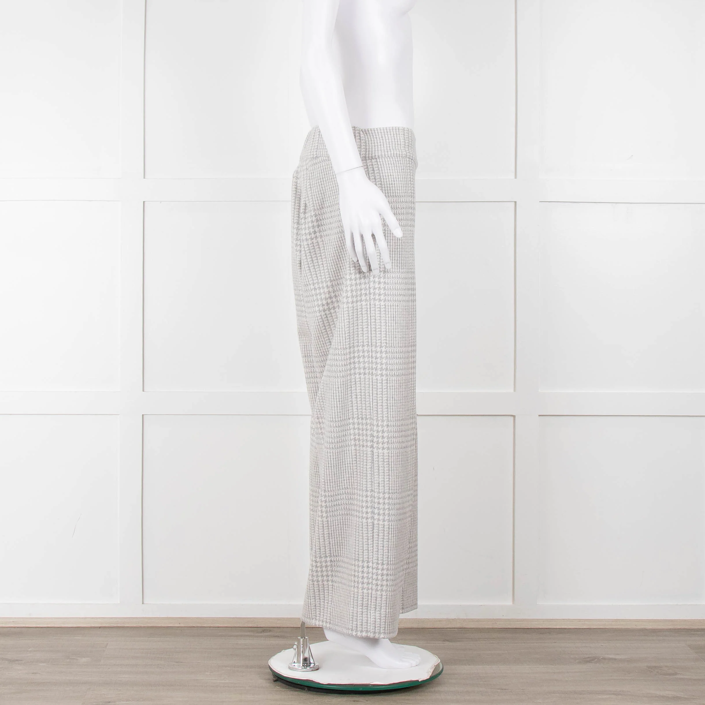 D Exterior Cream Pale Grey Check Cotton Blend Trousers - Image 3