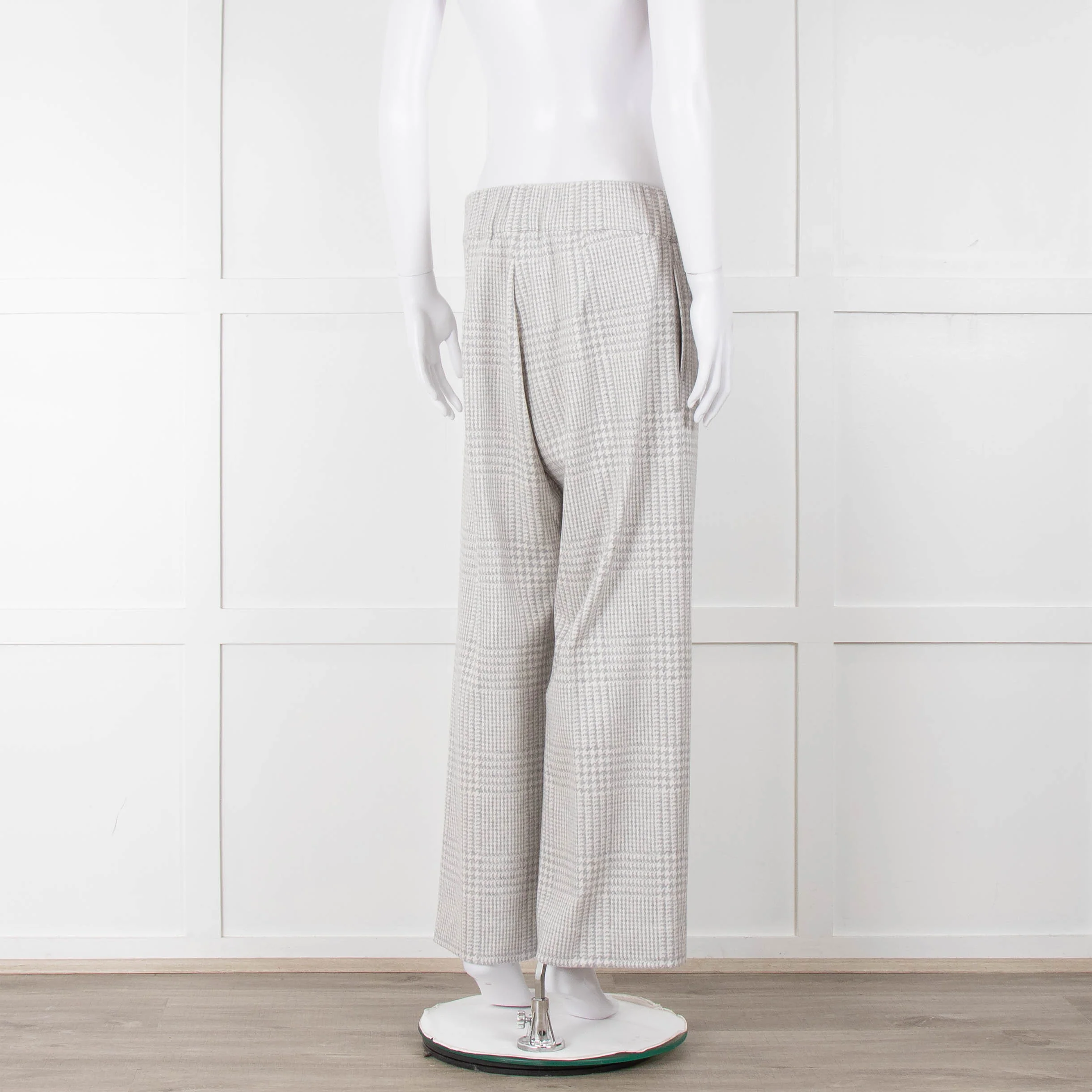 D Exterior Cream Pale Grey Check Cotton Blend Trousers - Image 4