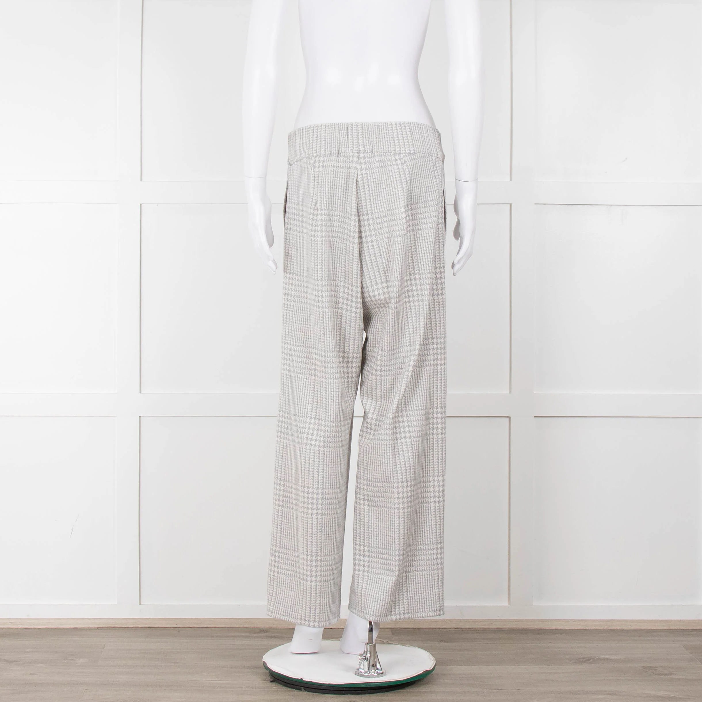 D Exterior Cream Pale Grey Check Cotton Blend Trousers - Image 5