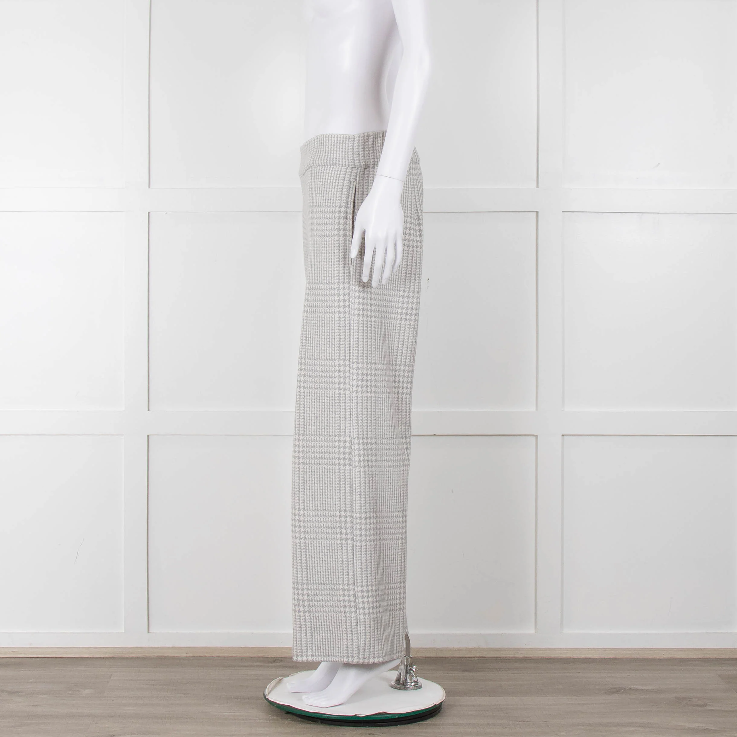D Exterior Cream Pale Grey Check Cotton Blend Trousers - Image 7