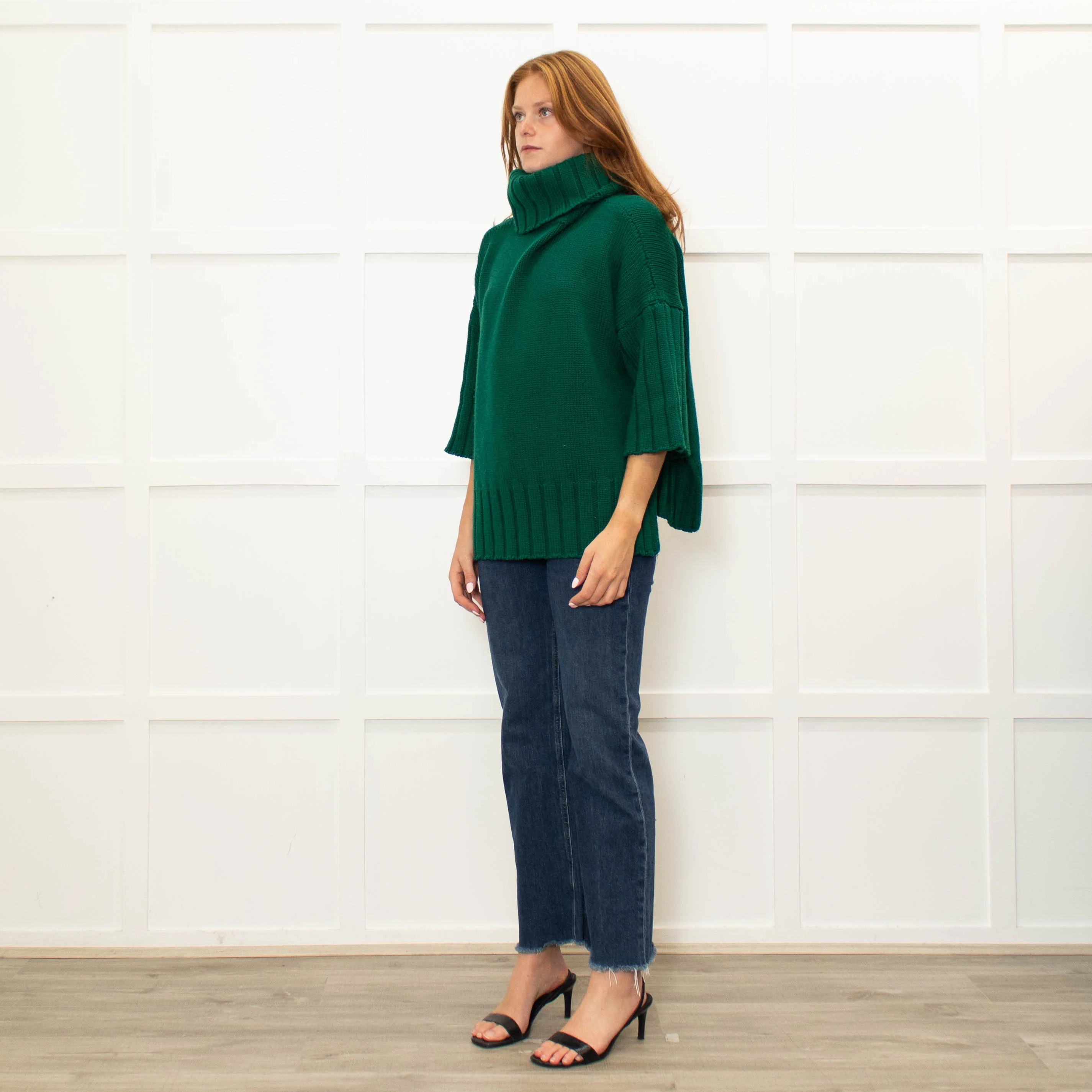 Daniel & Mayer Green Chunky Roll Neck 3/4 Length Sleeve Jumper - Image 3