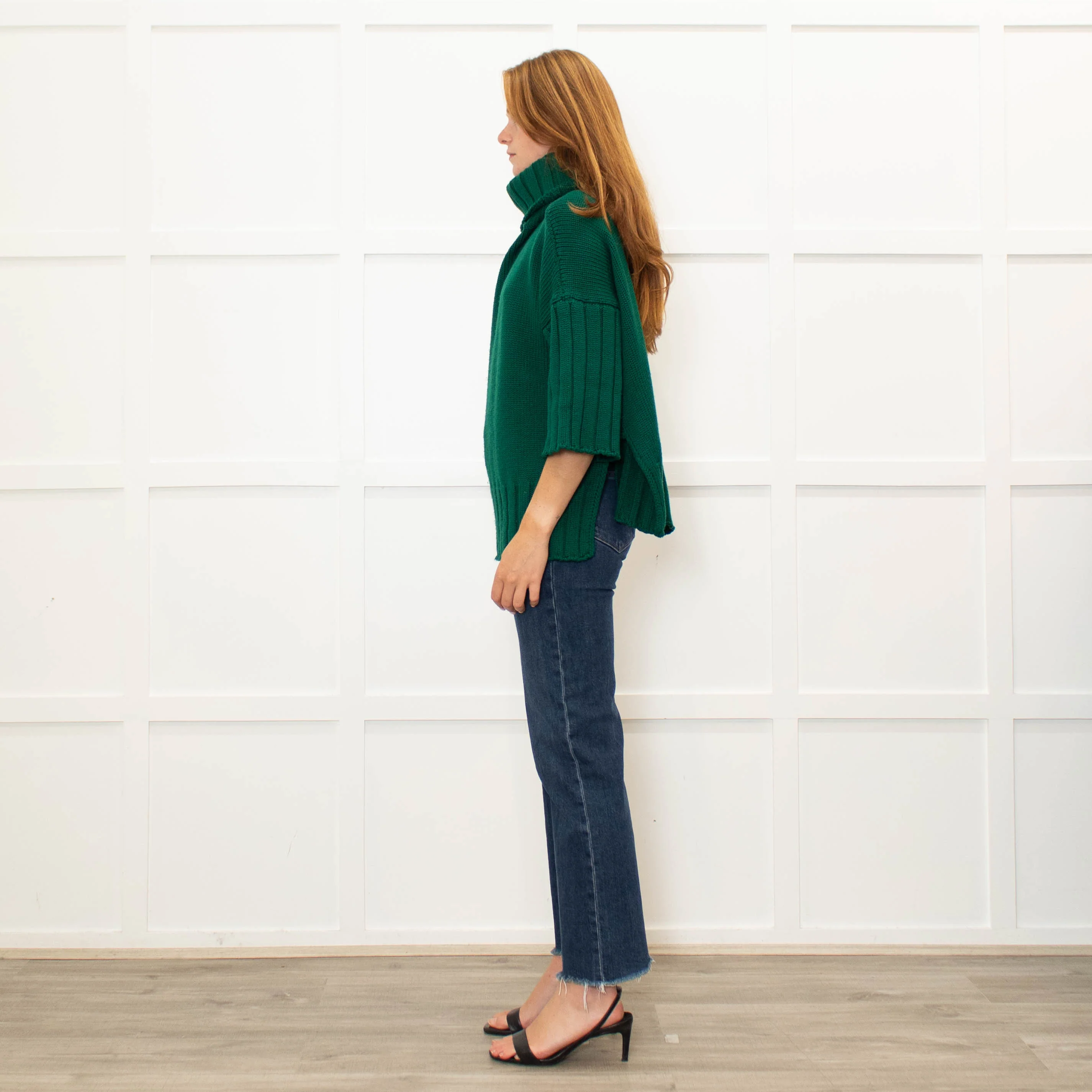 Daniel & Mayer Green Chunky Roll Neck 3/4 Length Sleeve Jumper - Image 4