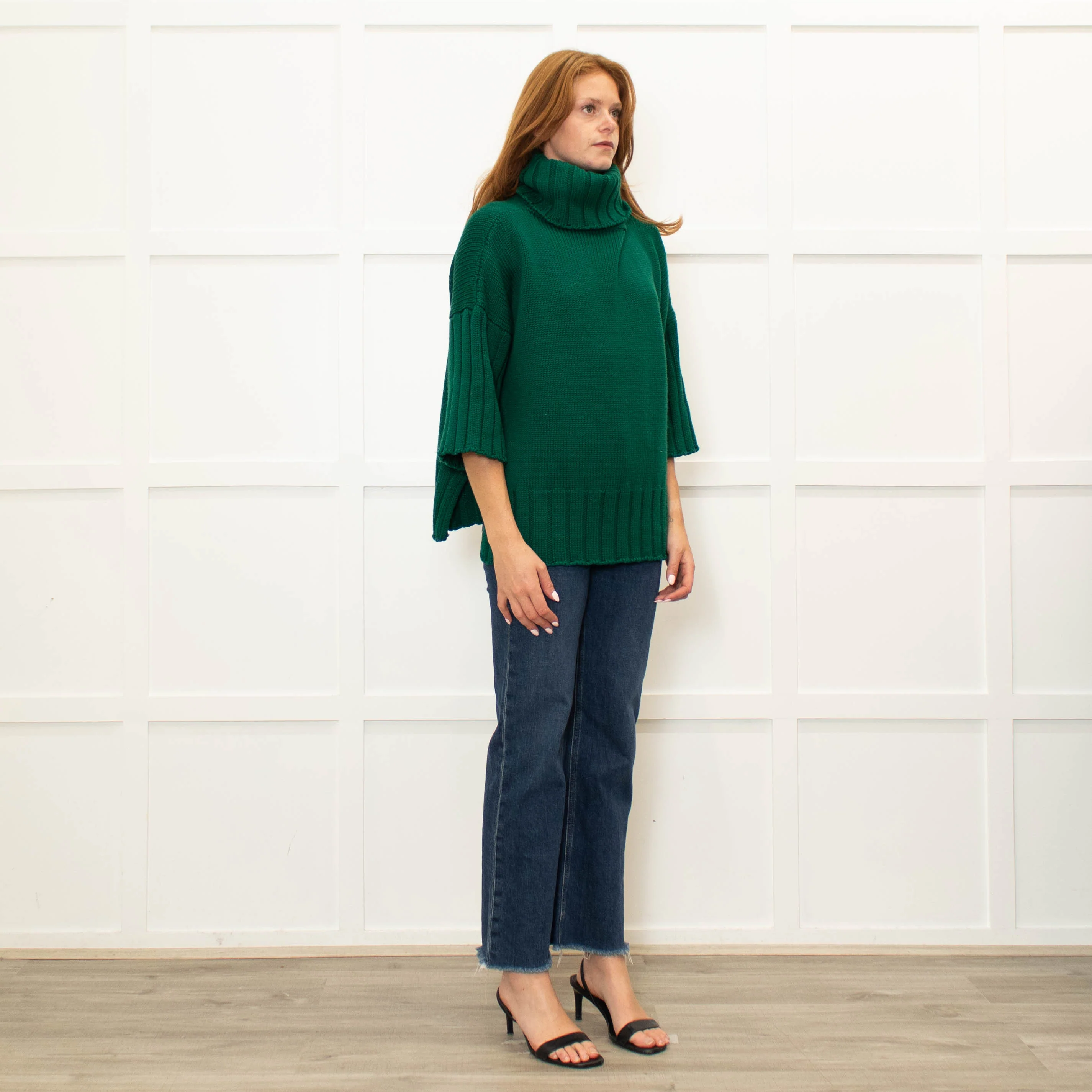 Daniel & Mayer Green Chunky Roll Neck 3/4 Length Sleeve Jumper - Image 7