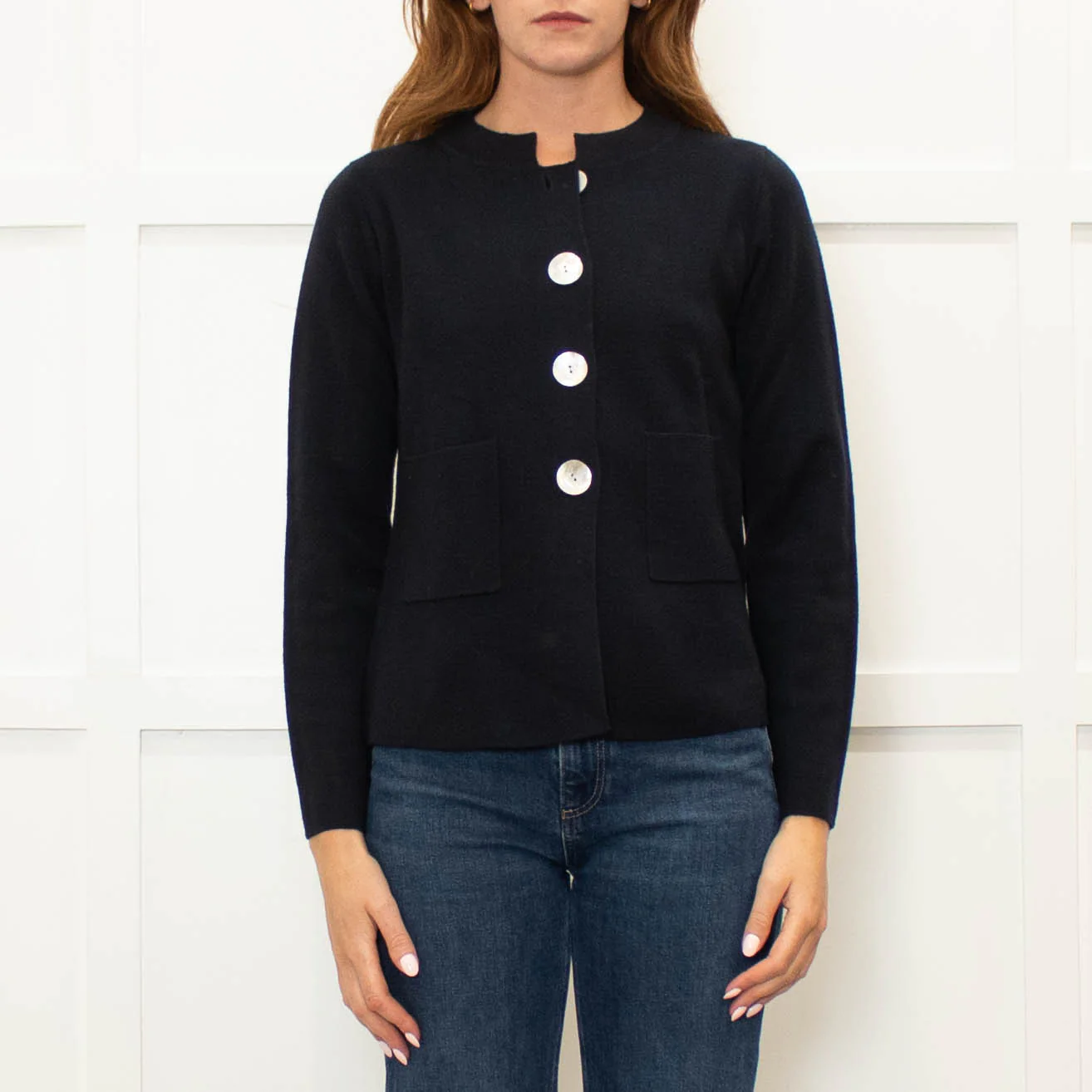 Daniel & Mayer Navy Short Cardigan Mother Of Pearl Buttons - Image 2