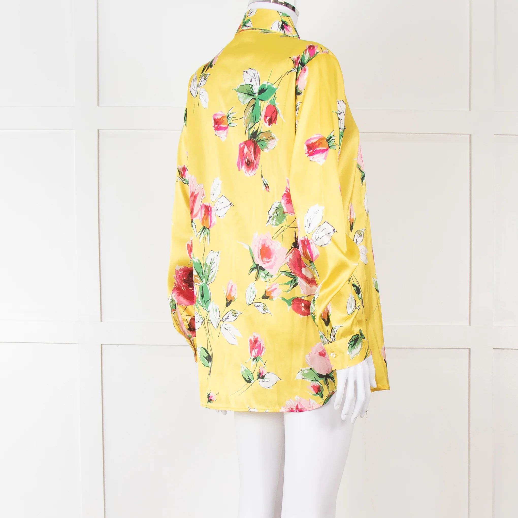 Daniel & Mayer Yellow Pink Green Floral Long Sleeve Satin Shirt - Image 4