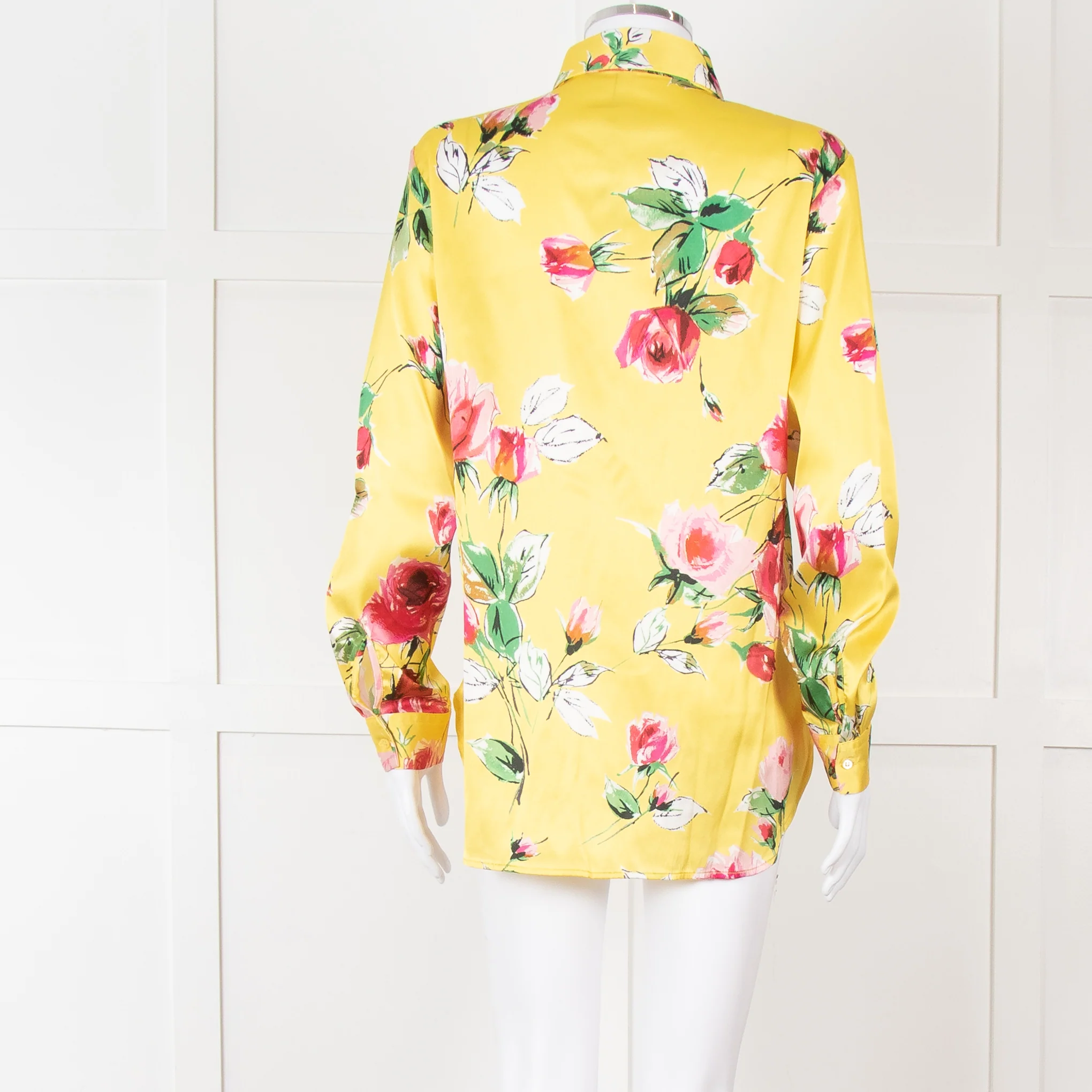 Daniel & Mayer Yellow Pink Green Floral Long Sleeve Satin Shirt - Image 5
