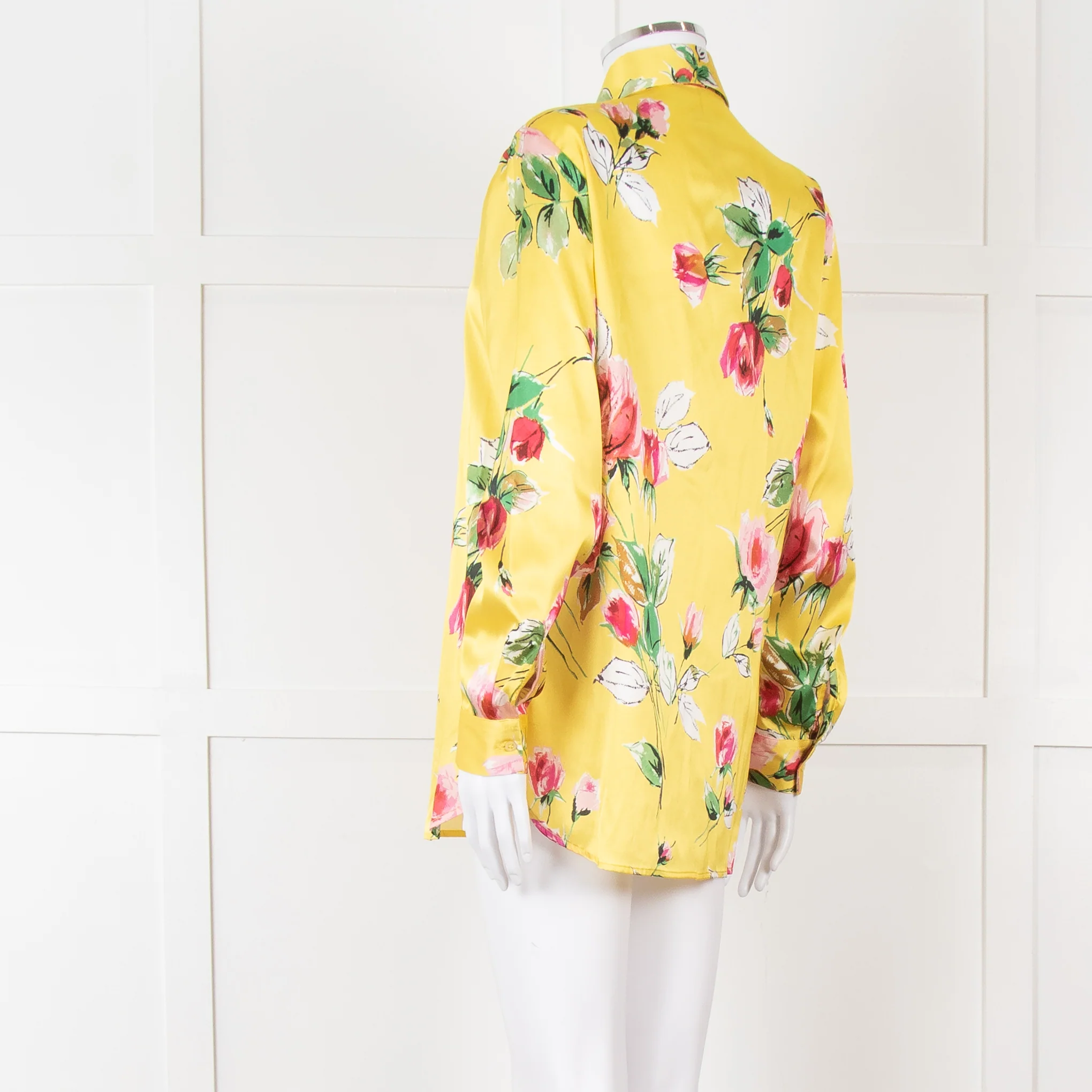 Daniel & Mayer Yellow Pink Green Floral Long Sleeve Satin Shirt - Image 6