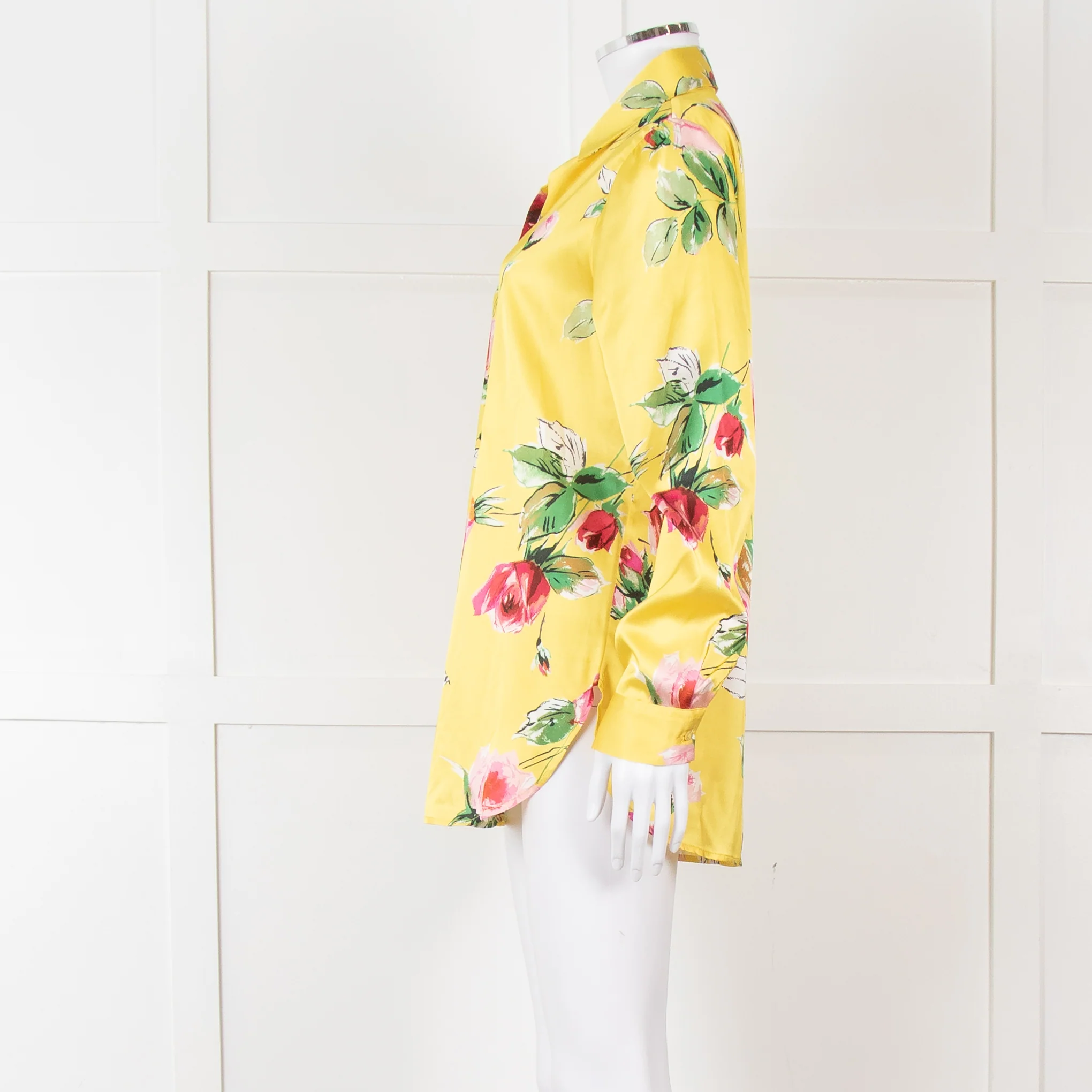 Daniel & Mayer Yellow Pink Green Floral Long Sleeve Satin Shirt - Image 7