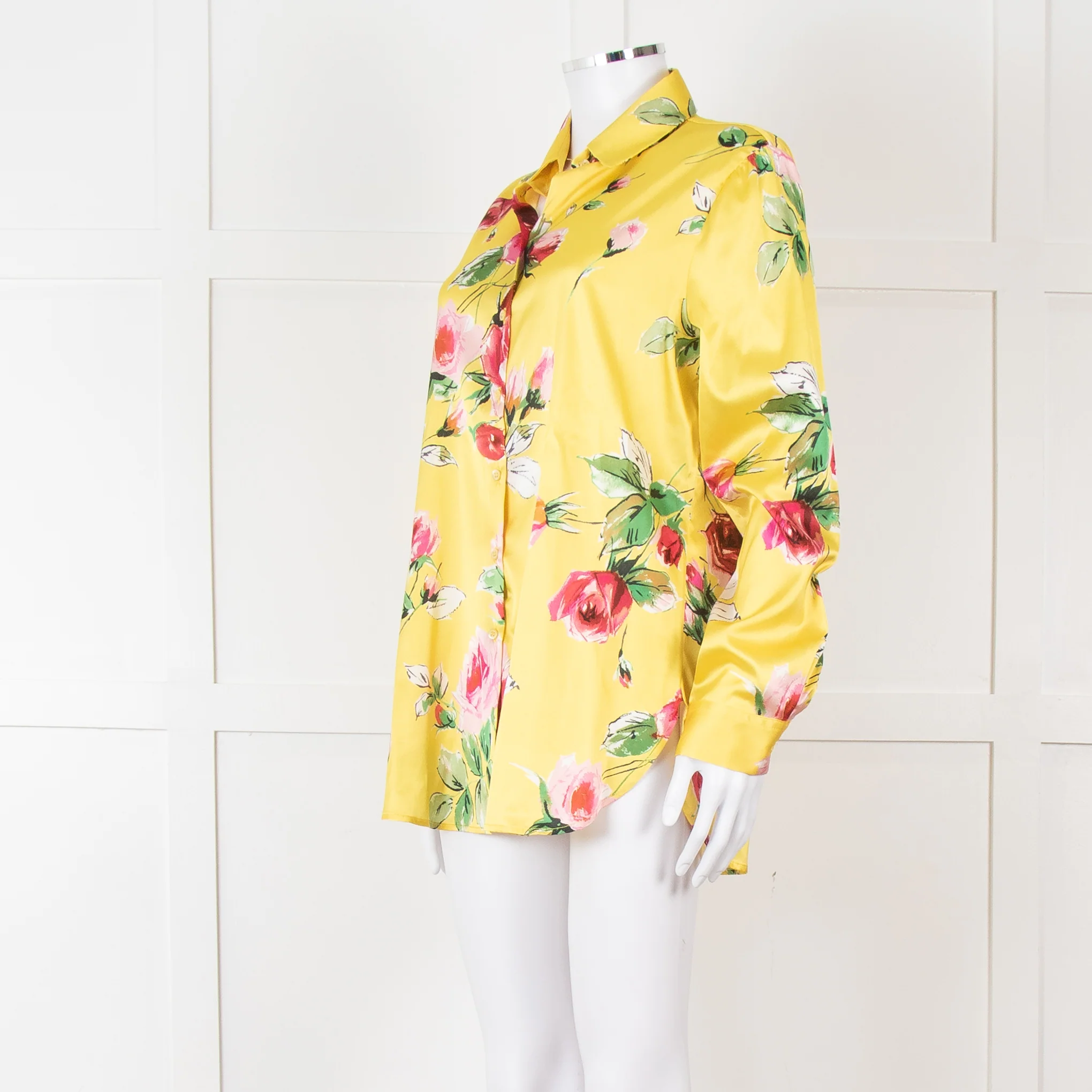 Daniel & Mayer Yellow Pink Green Floral Long Sleeve Satin Shirt - Image 8